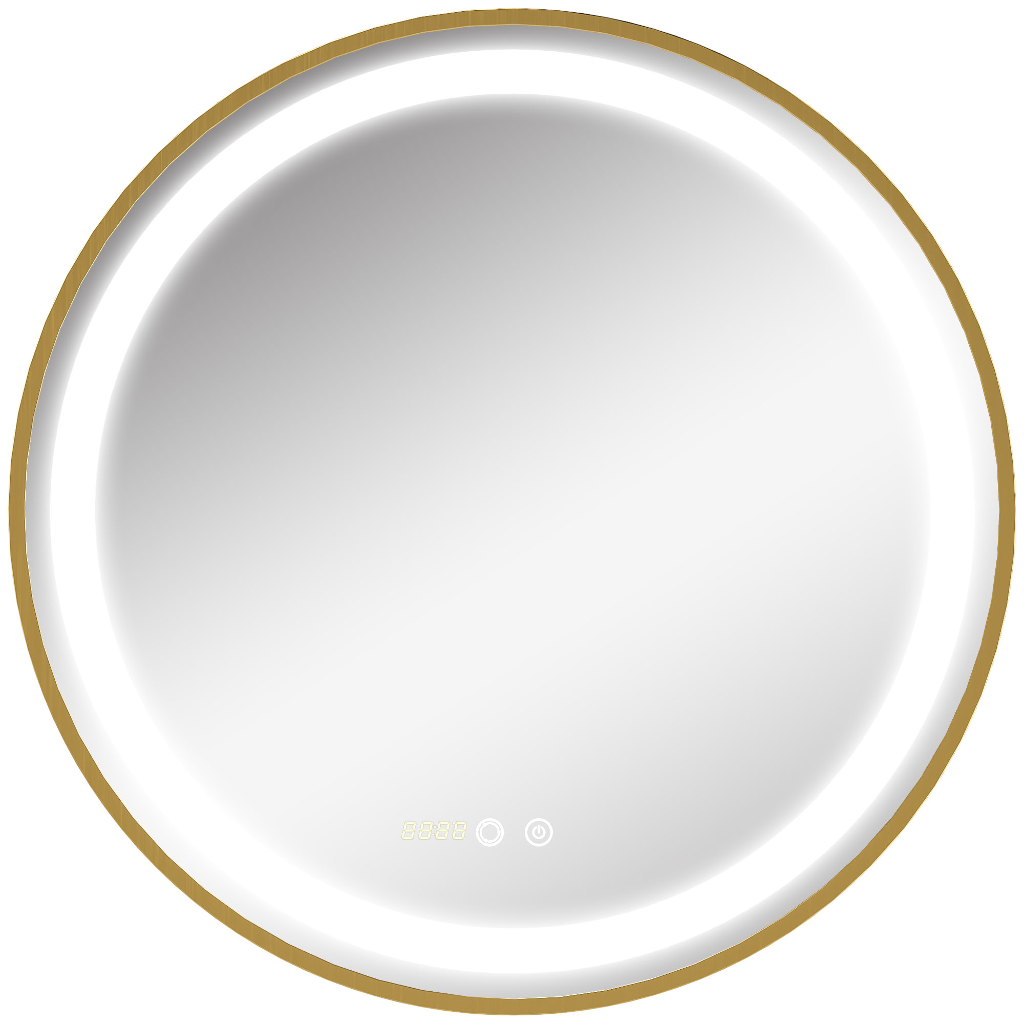 Badezimmerspiegel Mit Berührungsempfindlicher Led-beleuchtung, Memory-funktion, Einstellbarer Helligkeit Und Farbe Sowie Uhr, Ø 60 X 4 Cm, Gold