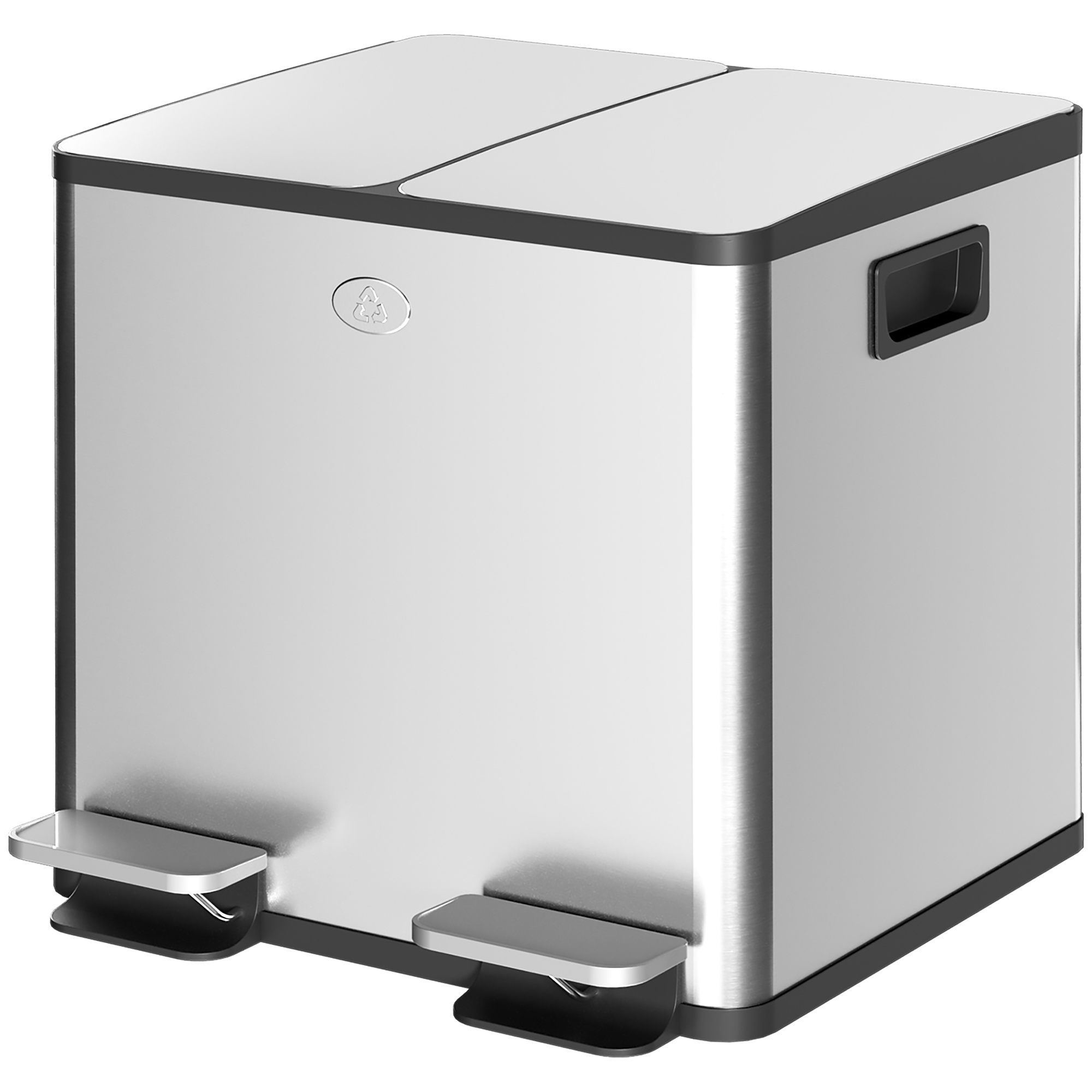 Küchenabfalleimer Aus Edelstahl Mit 2 Fächern (2 X 15 L), Pedal, Soft-close-deckeln Und Herausnehmbarem Eimer, Silberfarben