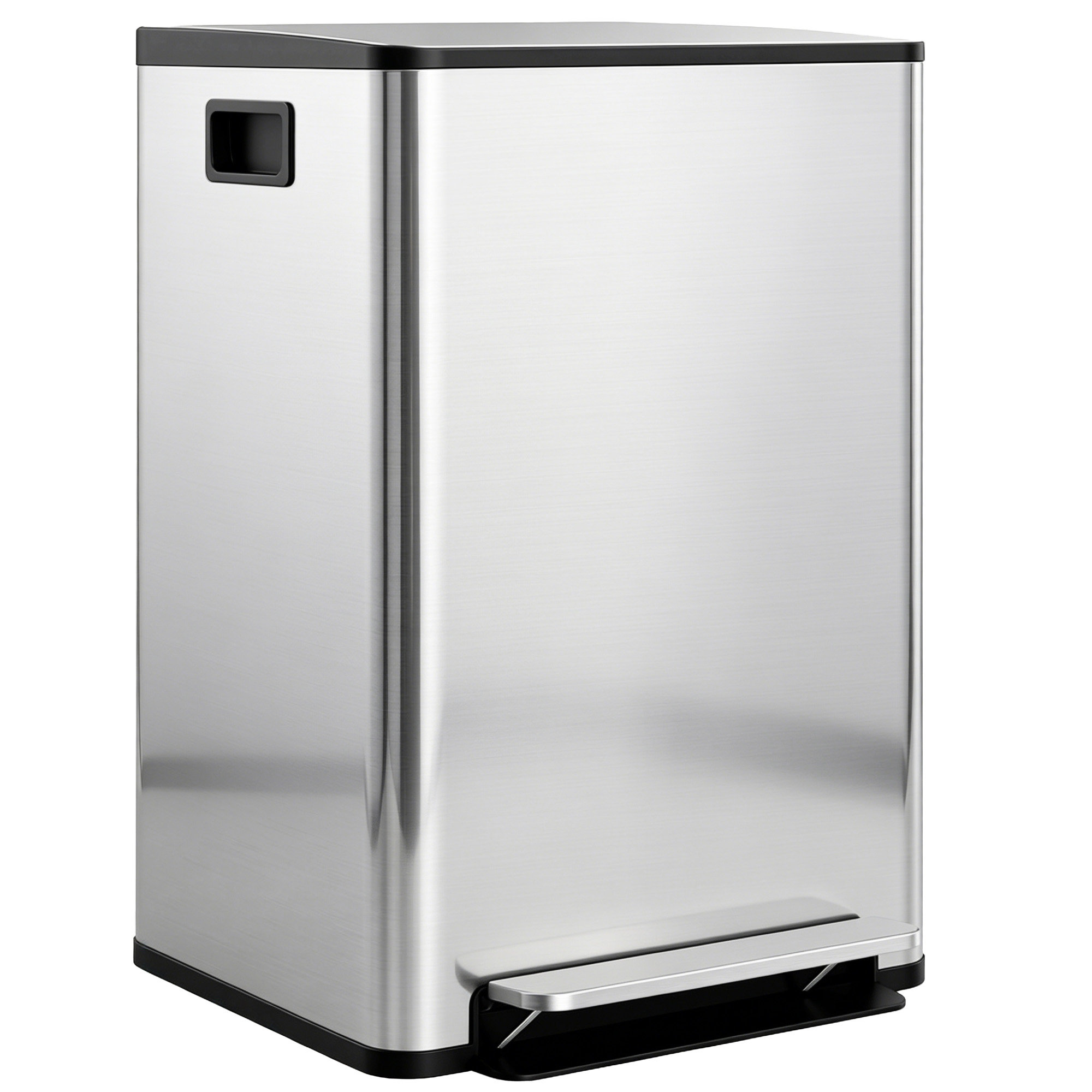 30-liter-abfalleimer Mit 2 Fächern, Deckel Mit Soft-close-funktion, Fingerabdruckresistent, Silberfarbener Edelstahl