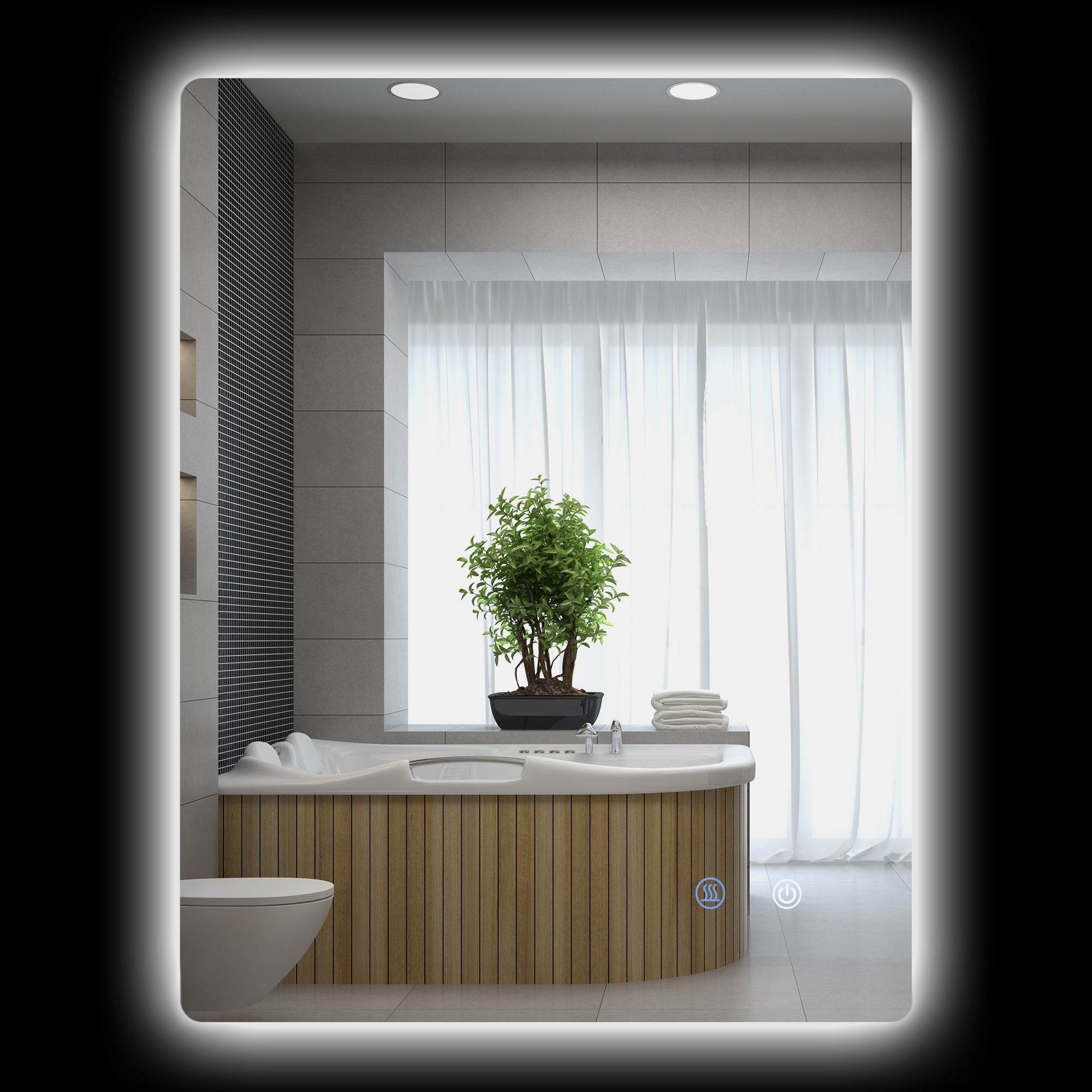Badezimmerspiegel Mit Einstellbarer Led-beleuchtung, Touch-schaltern Und Antibeschlagfunktion, 70 X 50 Cm
