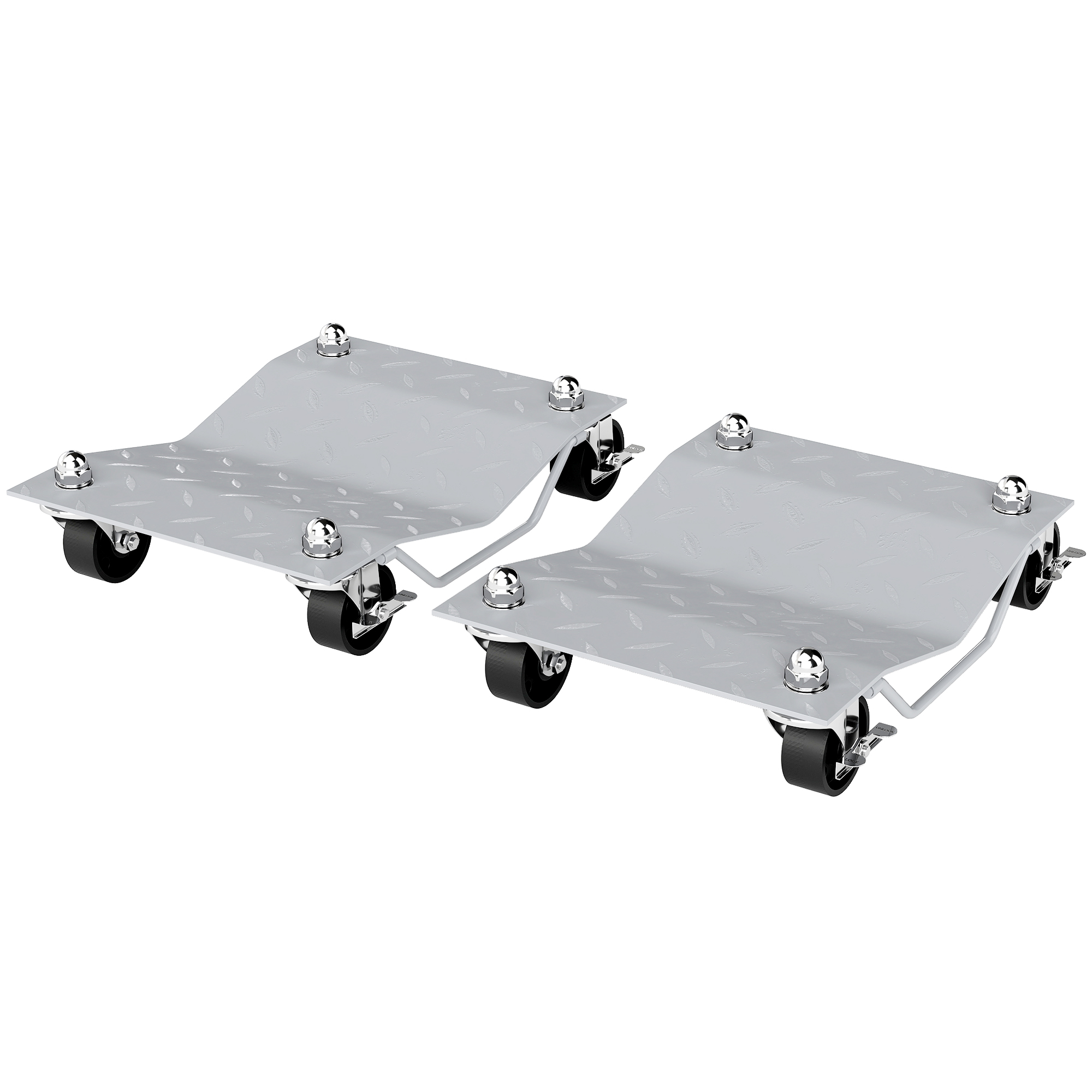 Set Aus 2 Rutschfesten Metall-autotrolleys Mit Feststellbaren Schwenkrädern, Silber