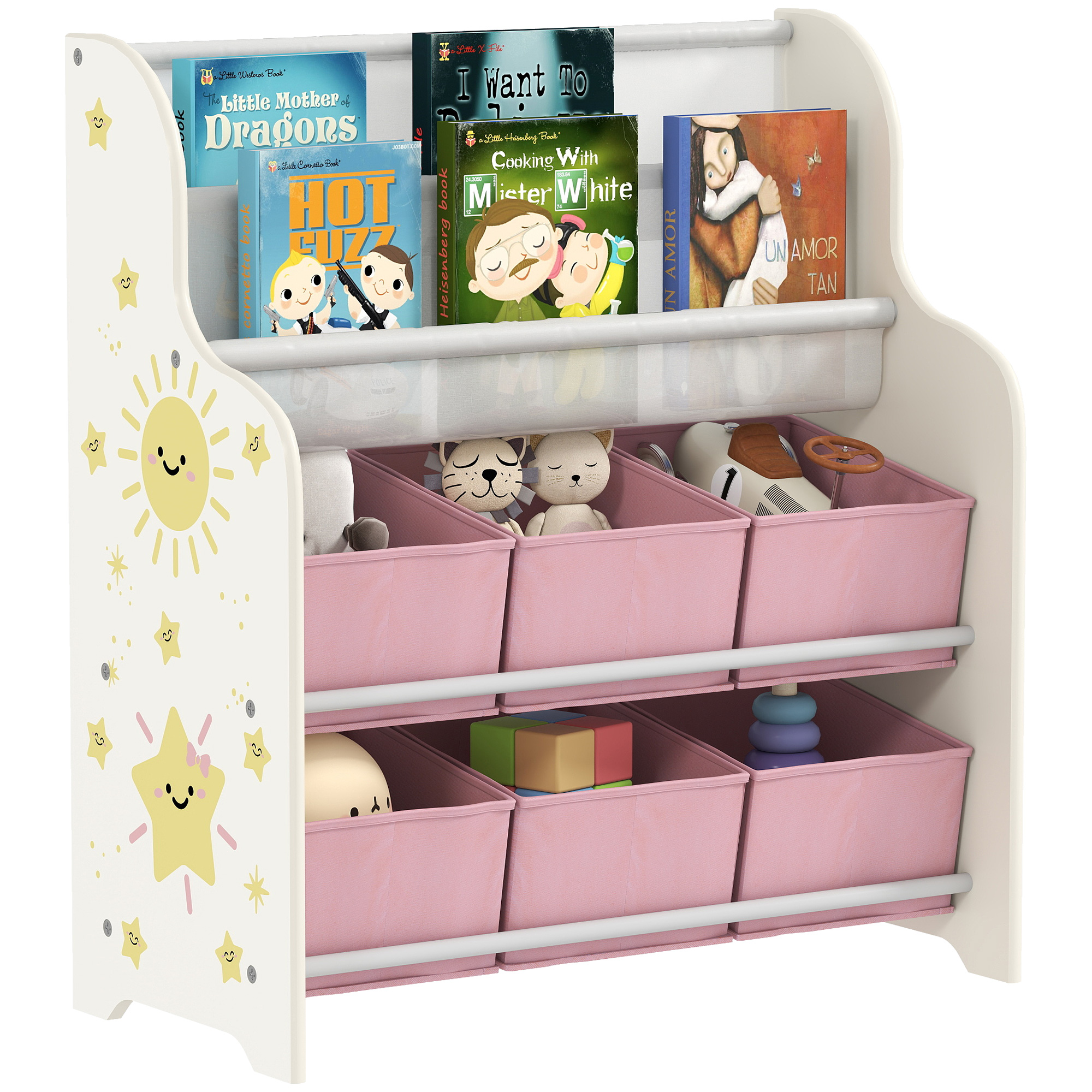 Spielzeugaufbewahrung Für Kinder Mit 6 Herausnehmbaren Vliesstoffboxen Und 2 Regalböden Für Das Kinderzimmer, 63 X 30 X 71 Cm, Rosa