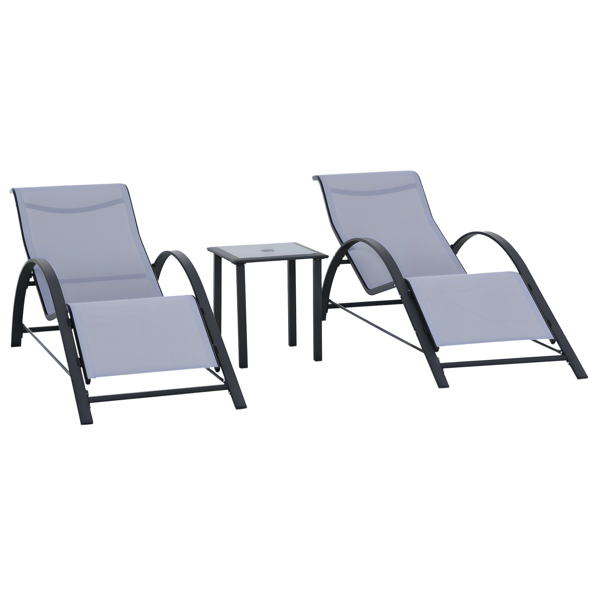 Set Aus 2 Lounge-sesseln Und Couchtisch Mit Glasplatte, 59 X 169 X 66 Cm, Hellgrau