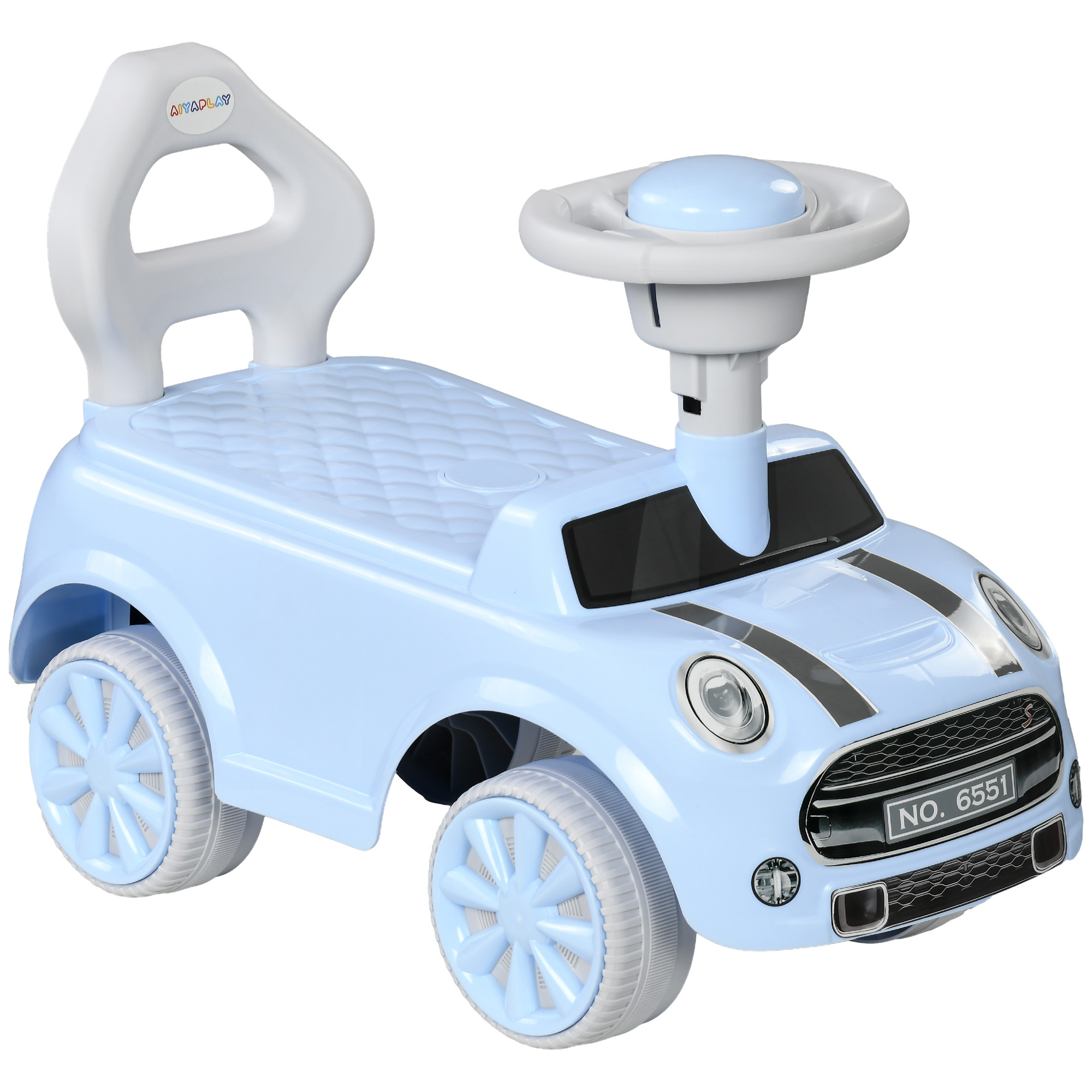 Elektrisches Kinderauto, Kippschutz, Rückenlehne, Hupe, Rutschfester Sitz, Hellblau