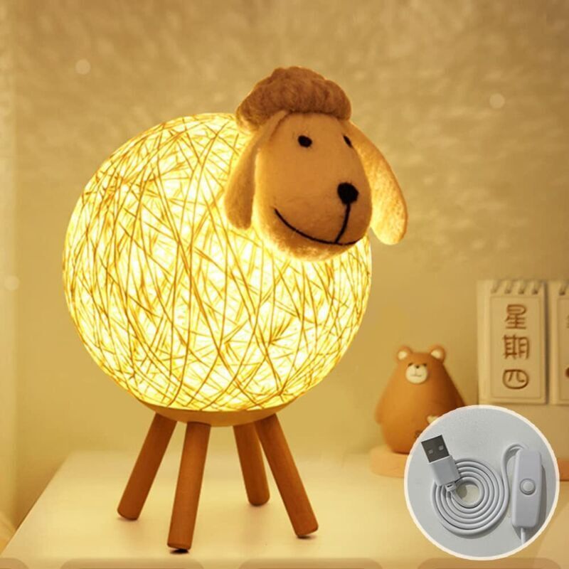 Led-nachtlicht, Rattan-nachttischlampe (schafsmuster), Kinder-nachtlichtprojektor, 110 Cm, Touch-schalter/usb