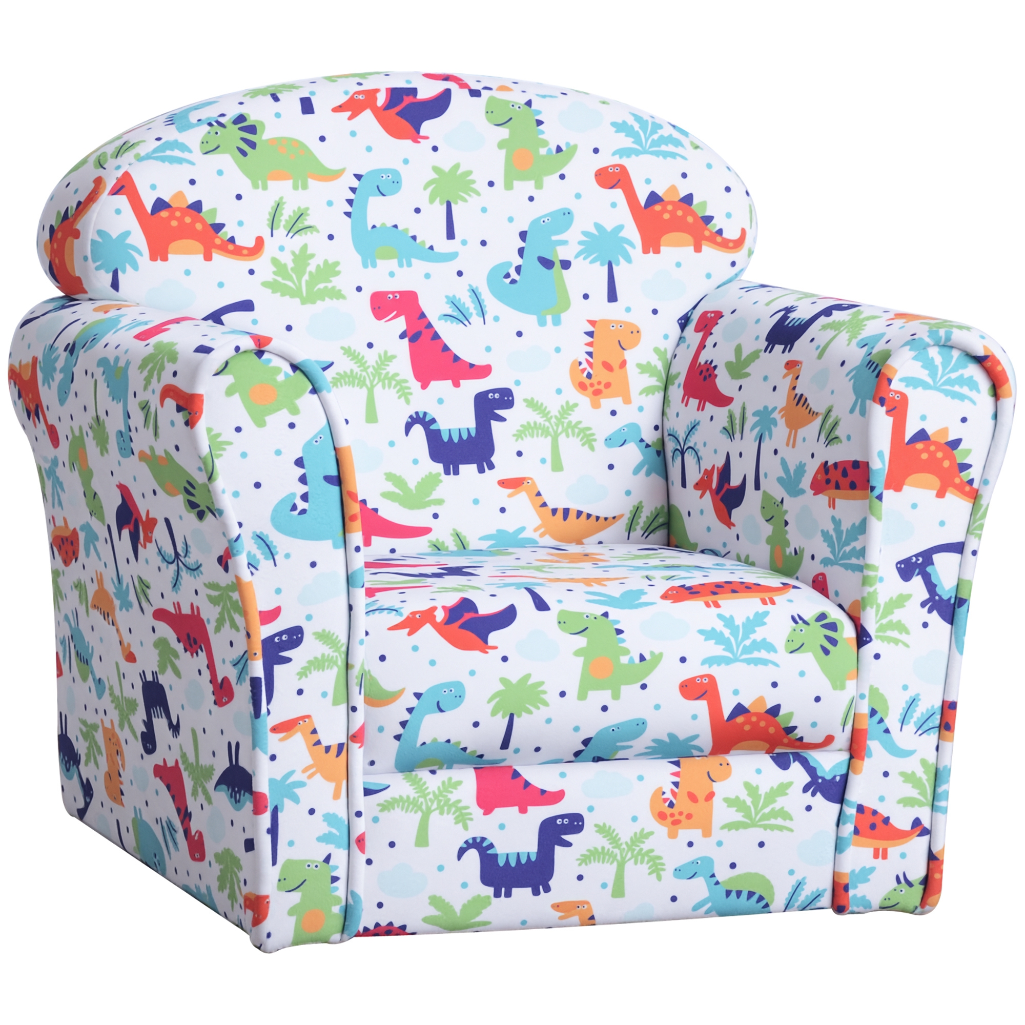 Kindersessel (ab 18 Monaten) Mit Dinosaurier-motiv, Gepolstert Mit Schaumstoff Und Flanell, 50 X 39 X 44 Cm, Mehrfarbig