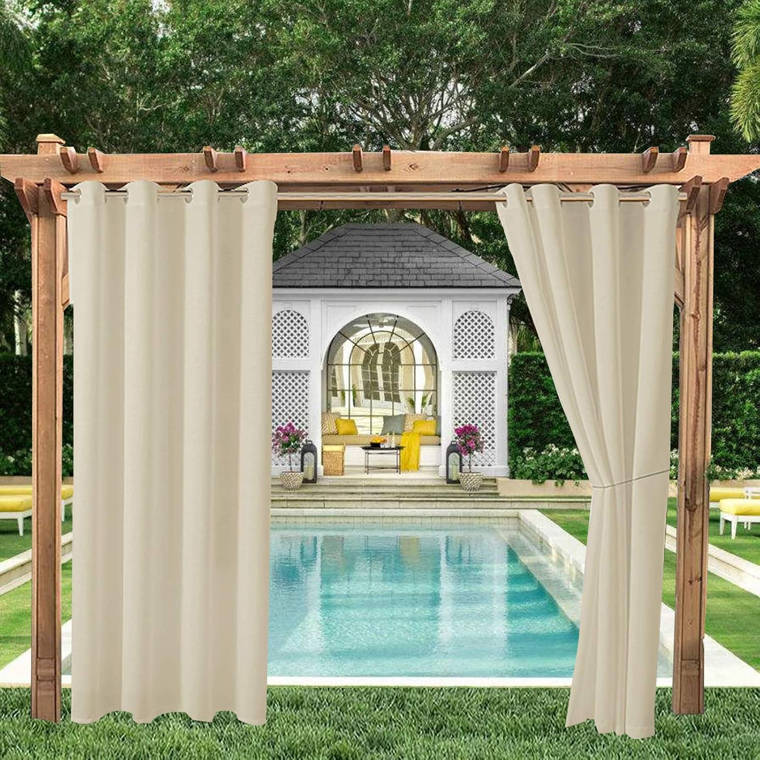 Wasserabweisende Outdoor-vorhänge Mit Uv-schutz Und Ösen, Für Garten, Terrasse Oder Balkon, Cremeweiß, 1 Stück / 132 X 213 Cm