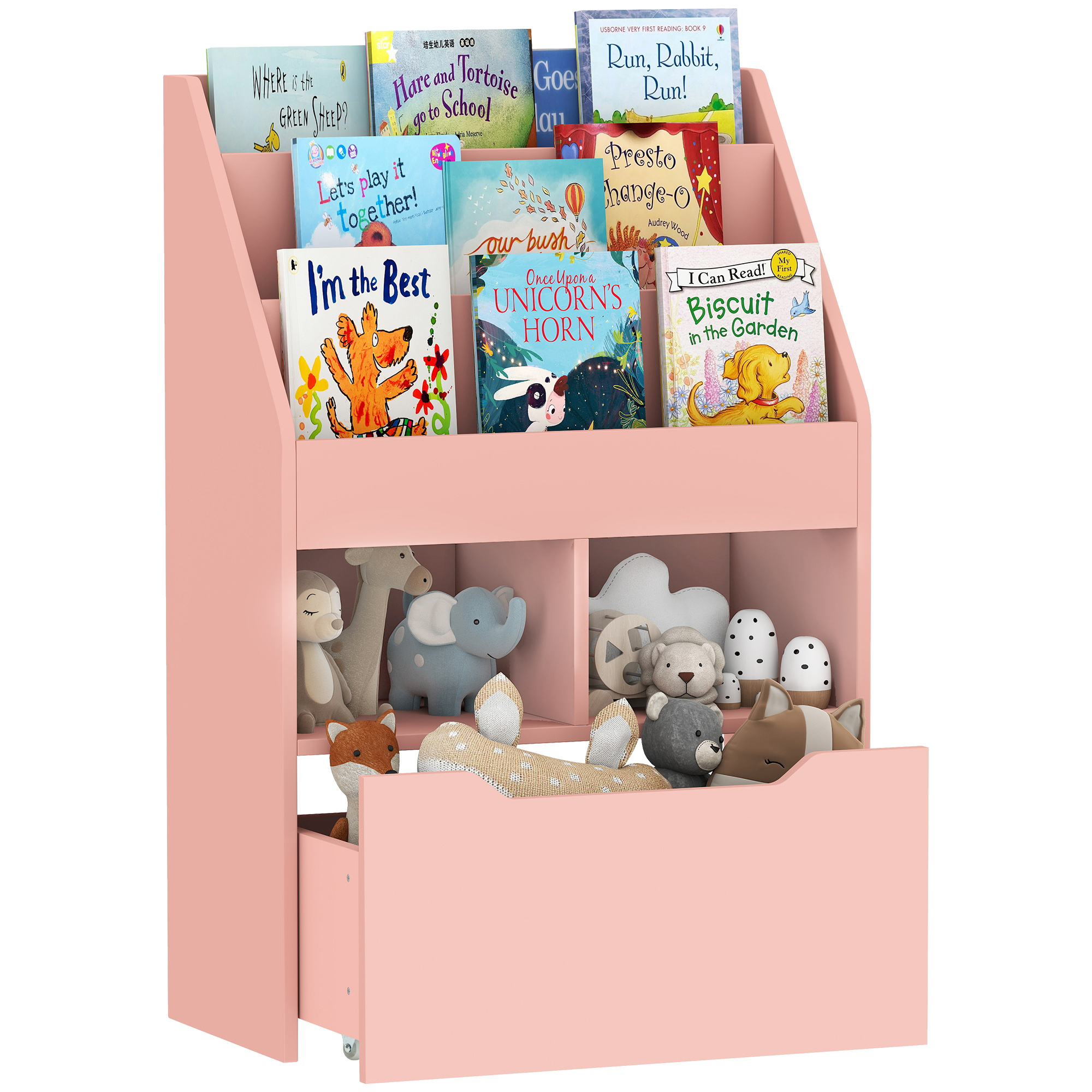 Kinderregal Mit Schublade, Unterteiltes Bücherregal, 60 X 29,9 X 90 Cm, Rosa