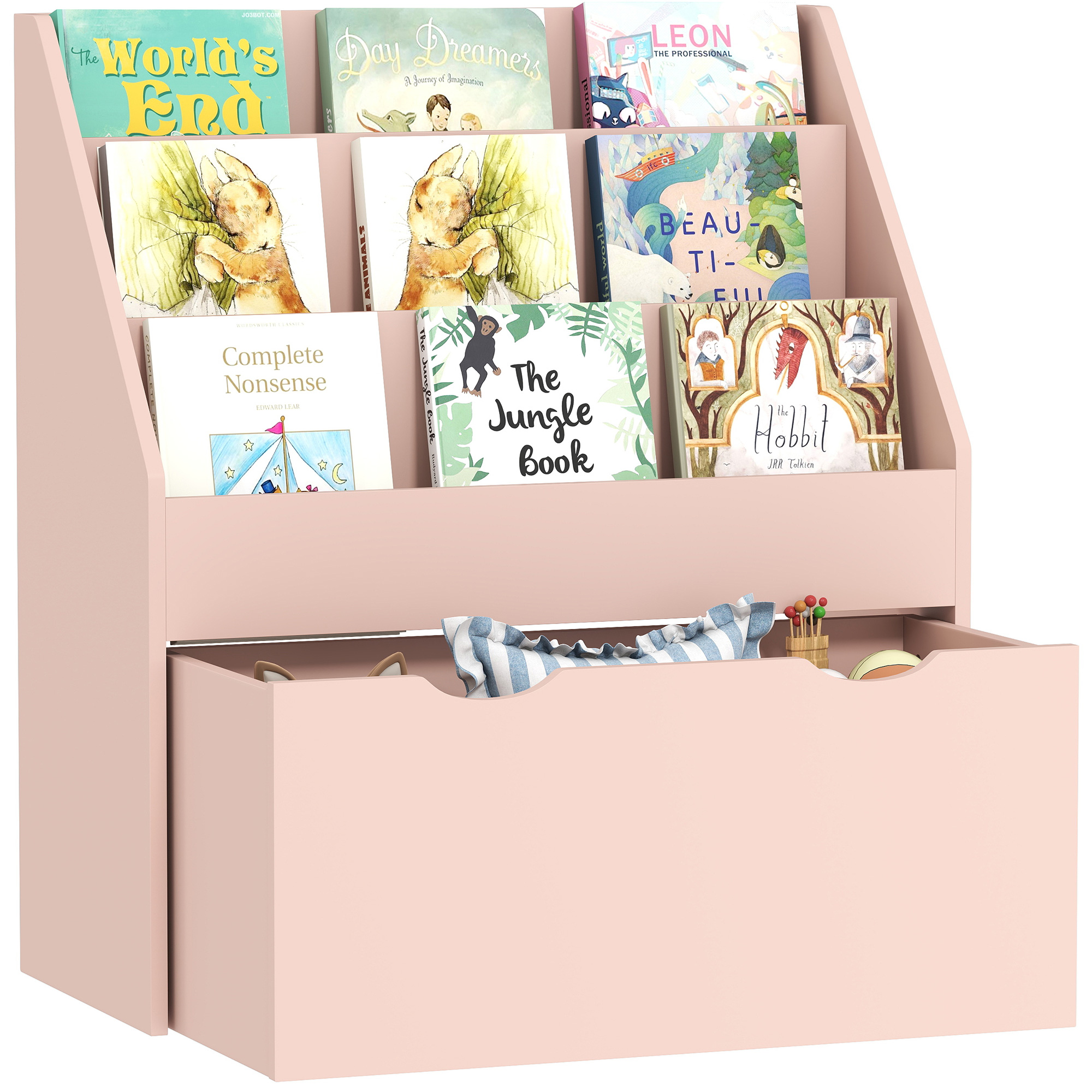 Kinder-mehrzweckregal Mit 3 Ablagen Und Einer Schublade, 62,5 Cm (l) X 30 Cm (b) X 70 Cm (h), Rosa
