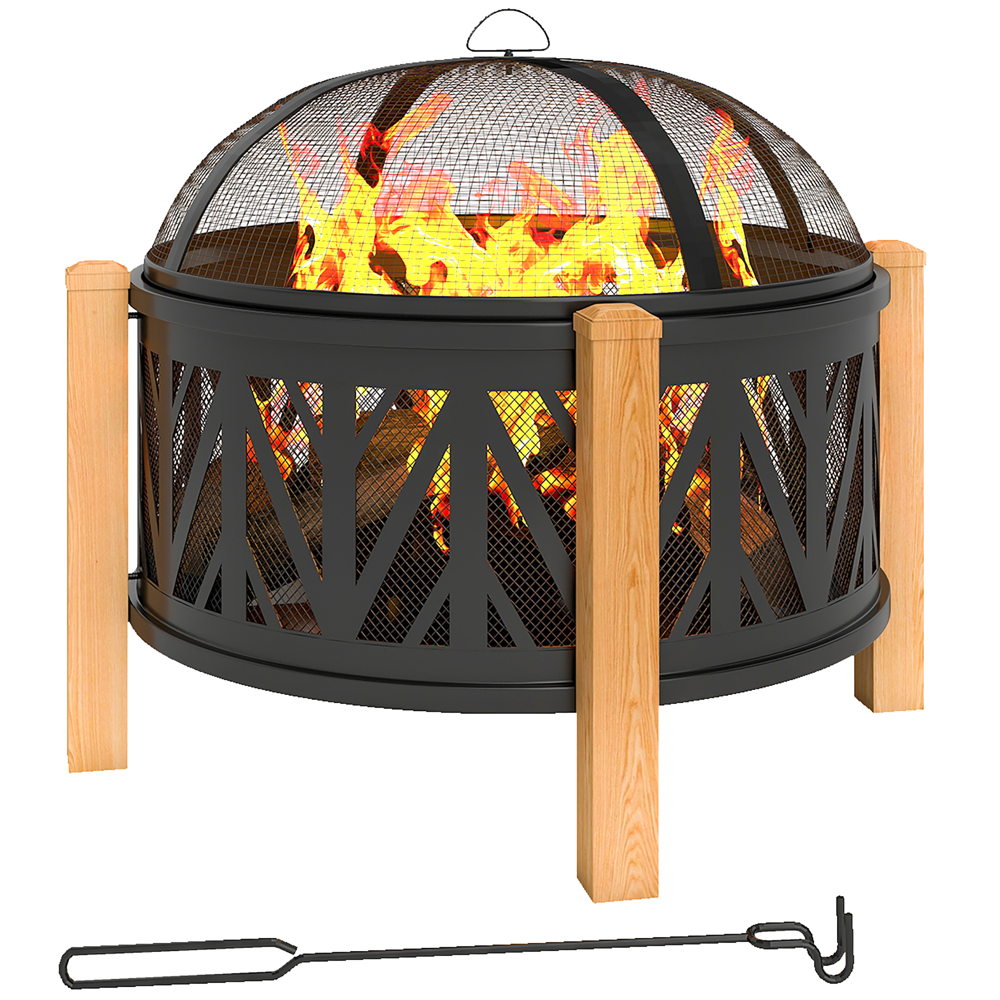 2-in-1 Feuerstelle Ø75 X 58 Cm Mit Funkenschutzgitter, Schürhaken Und Rost, Schwarz