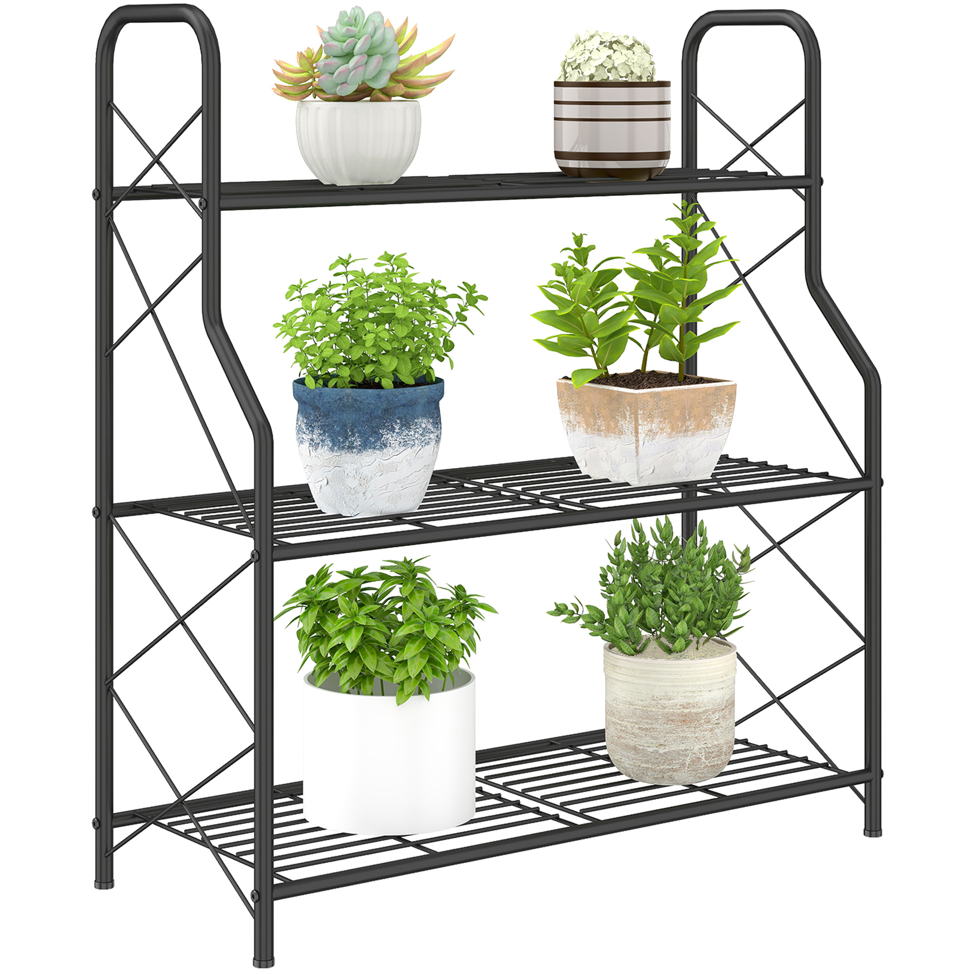 Dreistufiges Pflanzenregal, Stabiles Metallgestell Für Den Innen- Und Außenbereich, 69 X 28,5 X 78 Cm, Schwarz
