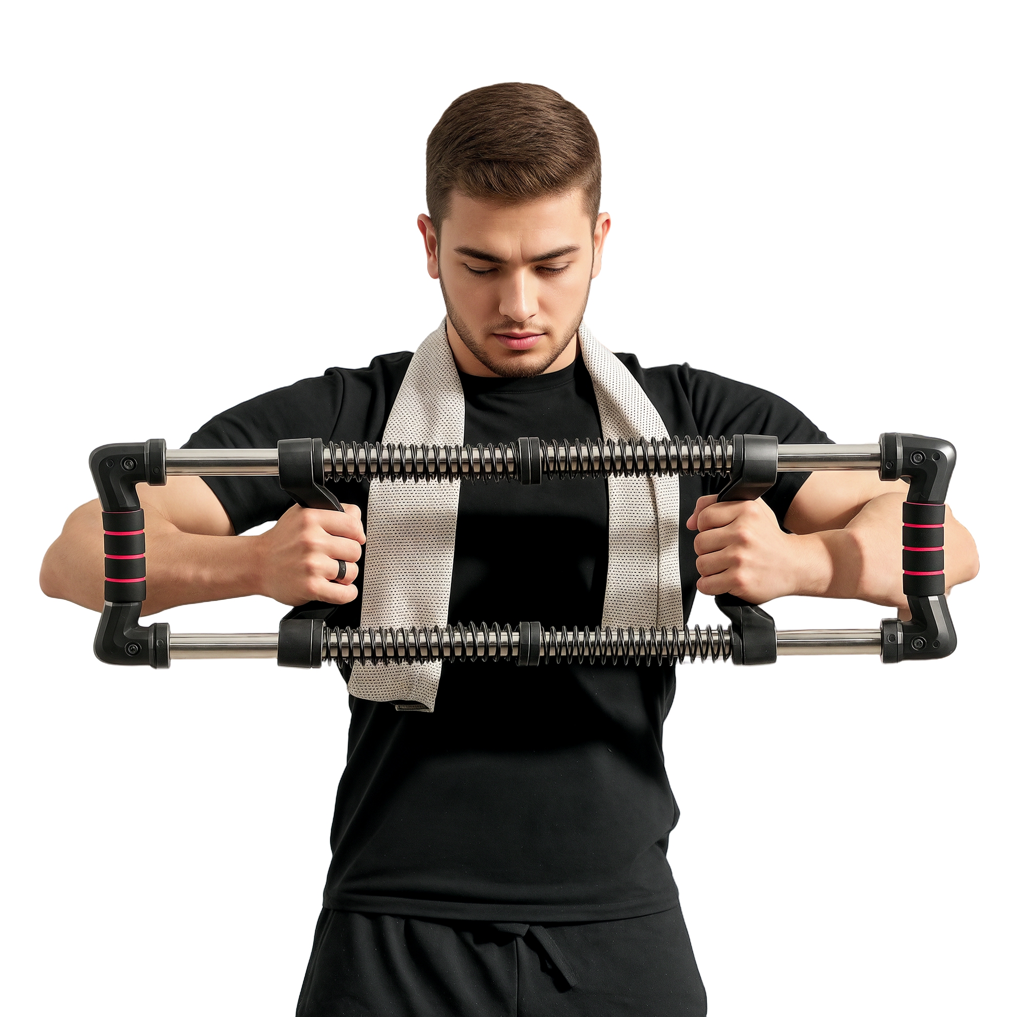 Brustexpander Mit Einstellbarem Widerstand Von 10 Bis 50 Kg Zum Aufbau Der Armmuskulatur, 80 X 22 X 5 Cm, Schwarz