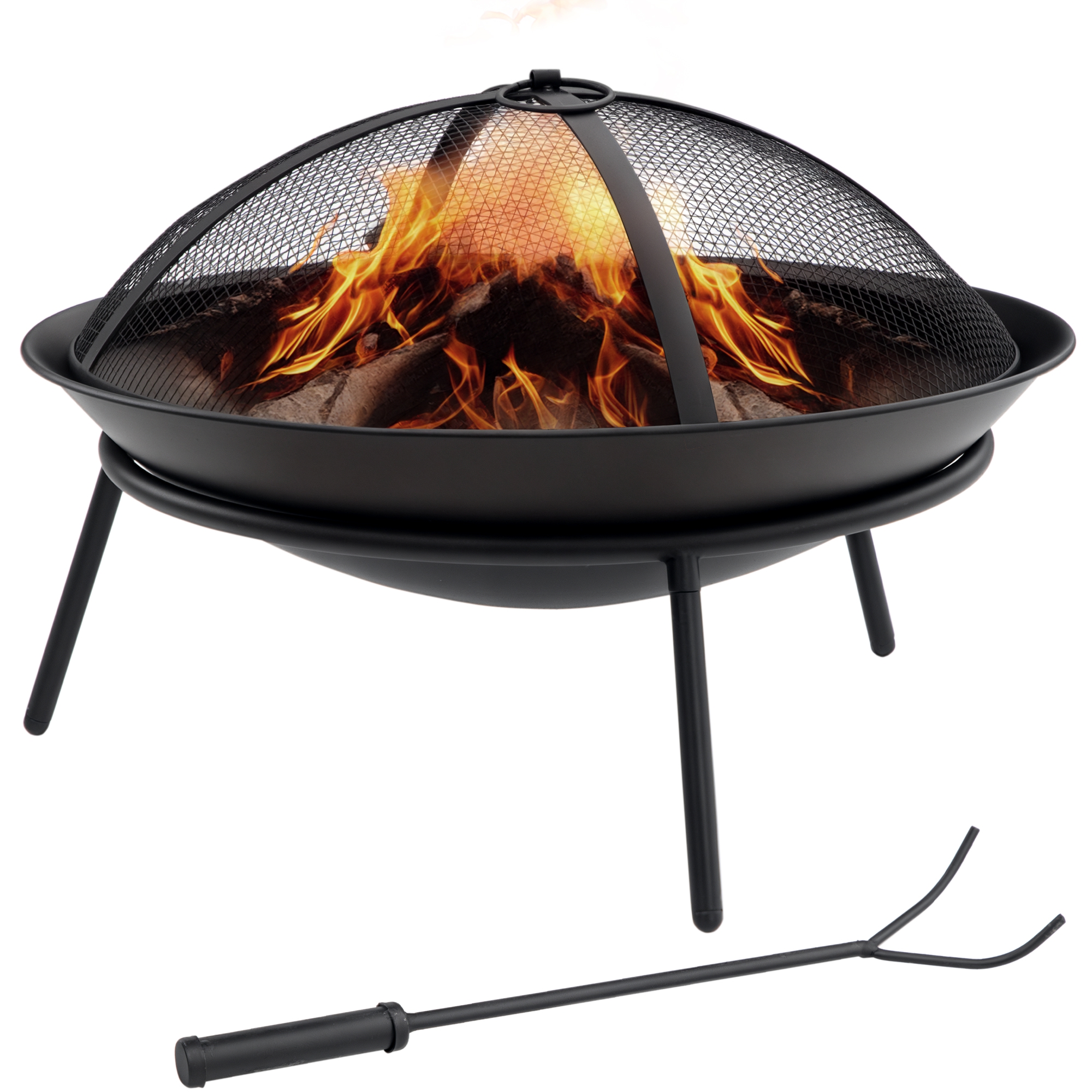 Feuerschale Für Den Außenbereich Mit Deckel Und Schürhaken, Metall-feuerschale Für Terrasse, Patio Und Garten, Ø 47 X 33 Cm, Schwarz