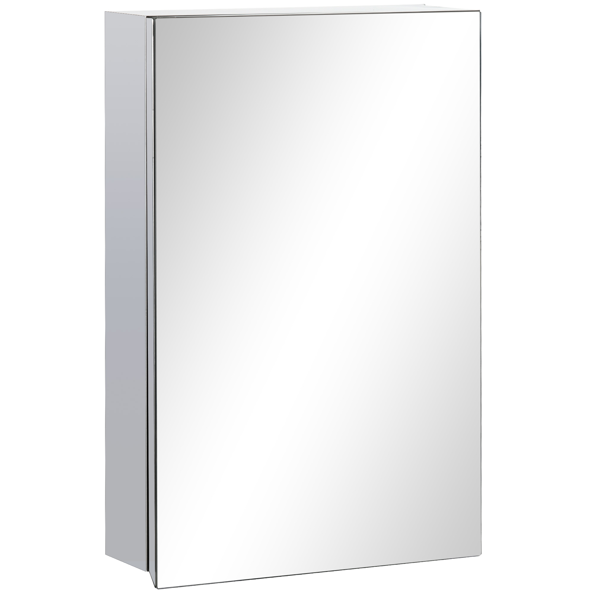 Badezimmerschrank Mit Spiegel, Wandmontiertes Aufbewahrungsmöbel Mit 3 Ablagen Für Dusche Und Wc, 39 X 12 X 60 Cm, Silber