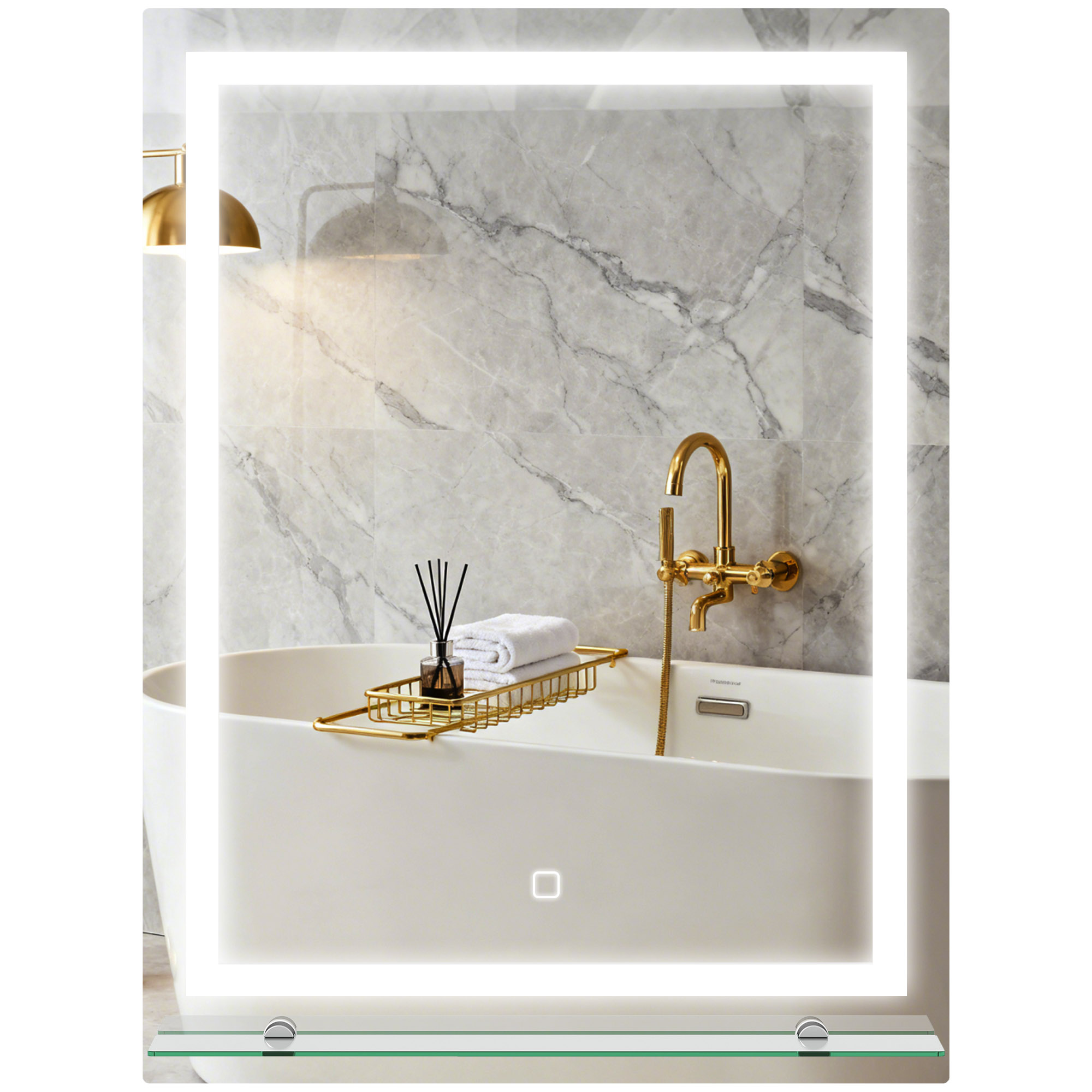 Badezimmerspiegel 60 X 80 Cm Mit 3 Beleuchtungsfarben, Glasablage, Memory-funktion Und Touch-schalter, Silber