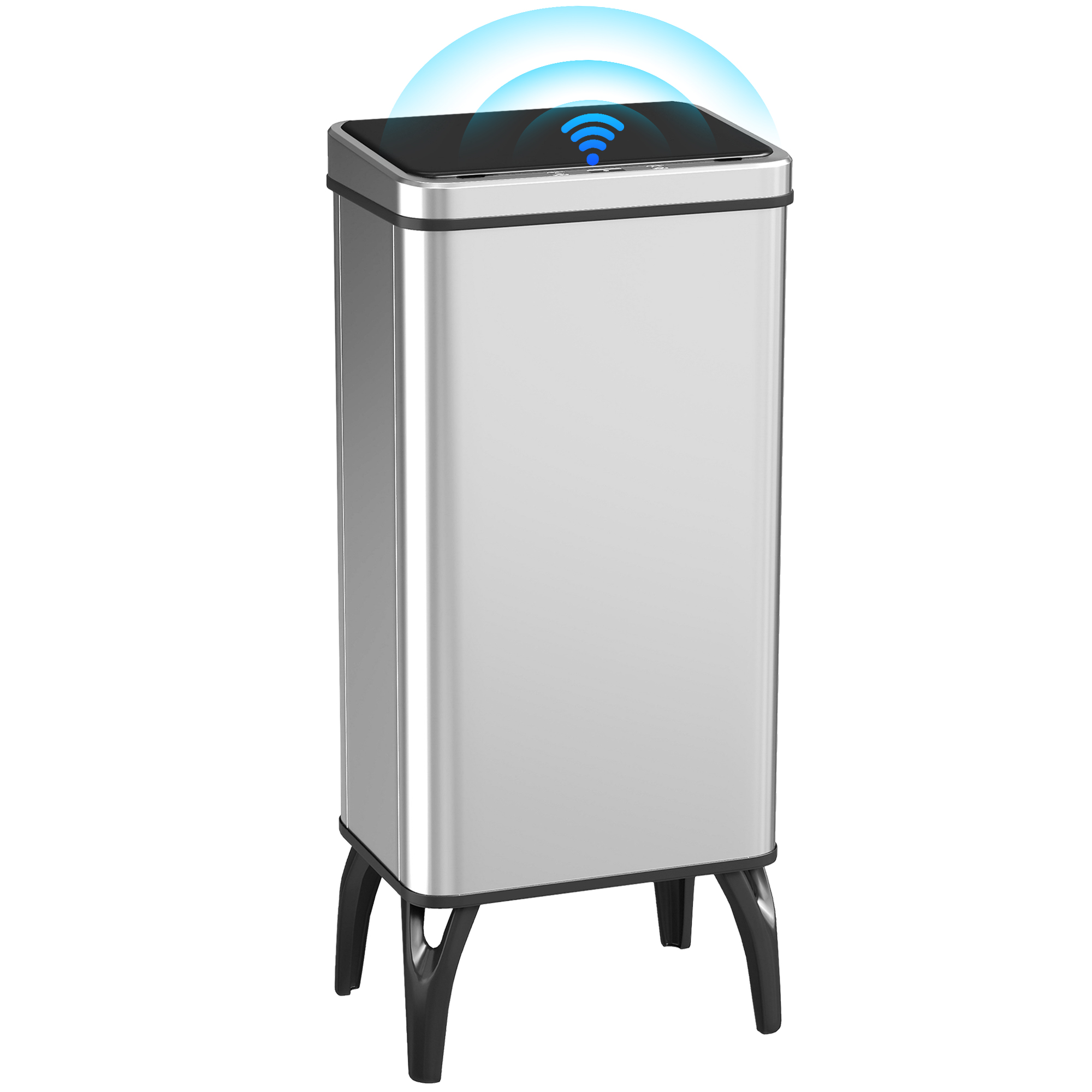 Automatischer 50-liter-küchenabfalleimer, Edelstahl, Mit Infrarotsensor Und Soft-close-mechanismus, Silberfarben.