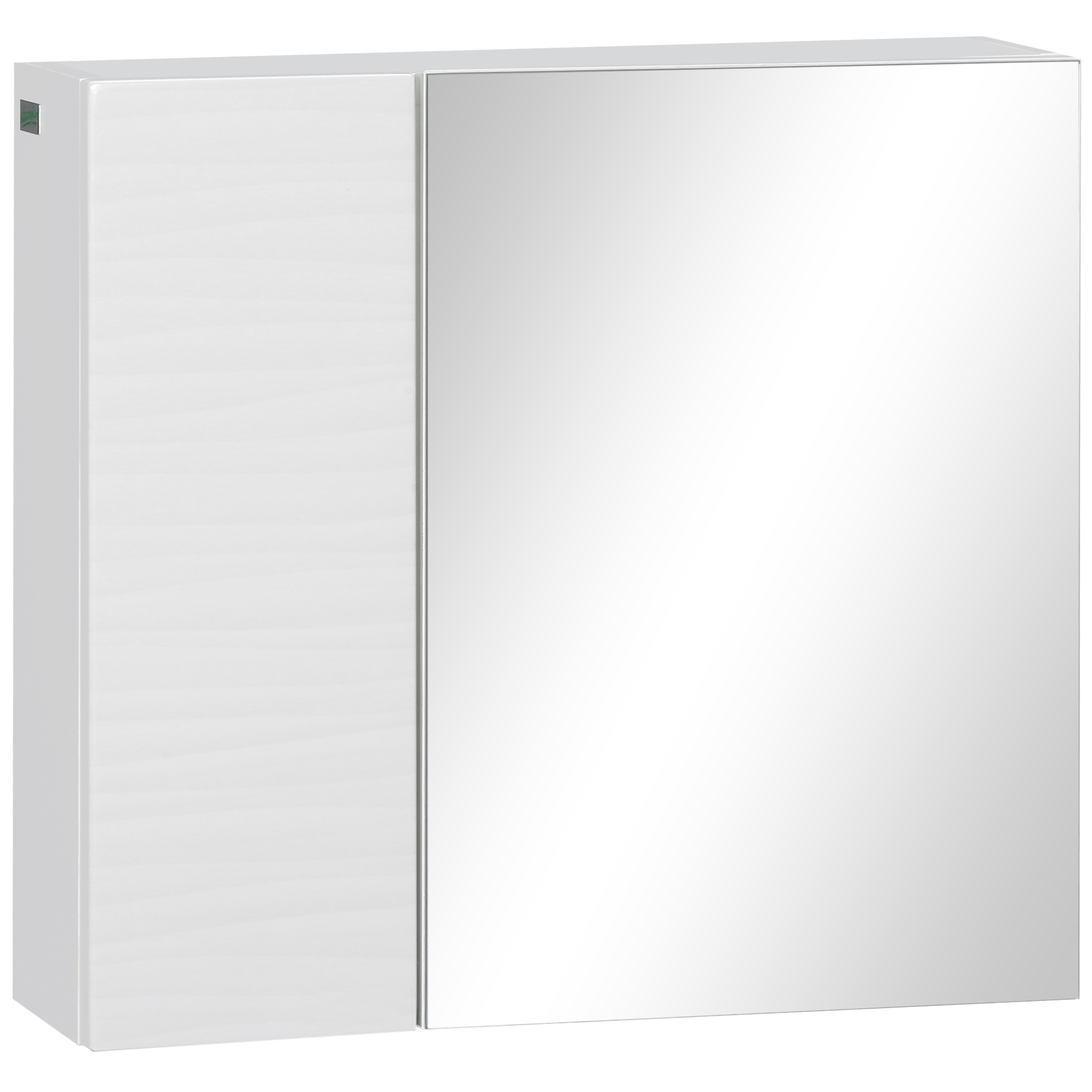 Badezimmerschrank Mit Spiegel, Aus Spanplatte Und Glas, 4 Verstellbare Einlegeböden, Wandmontage, 48 X 15 X 45 Cm, Weiß