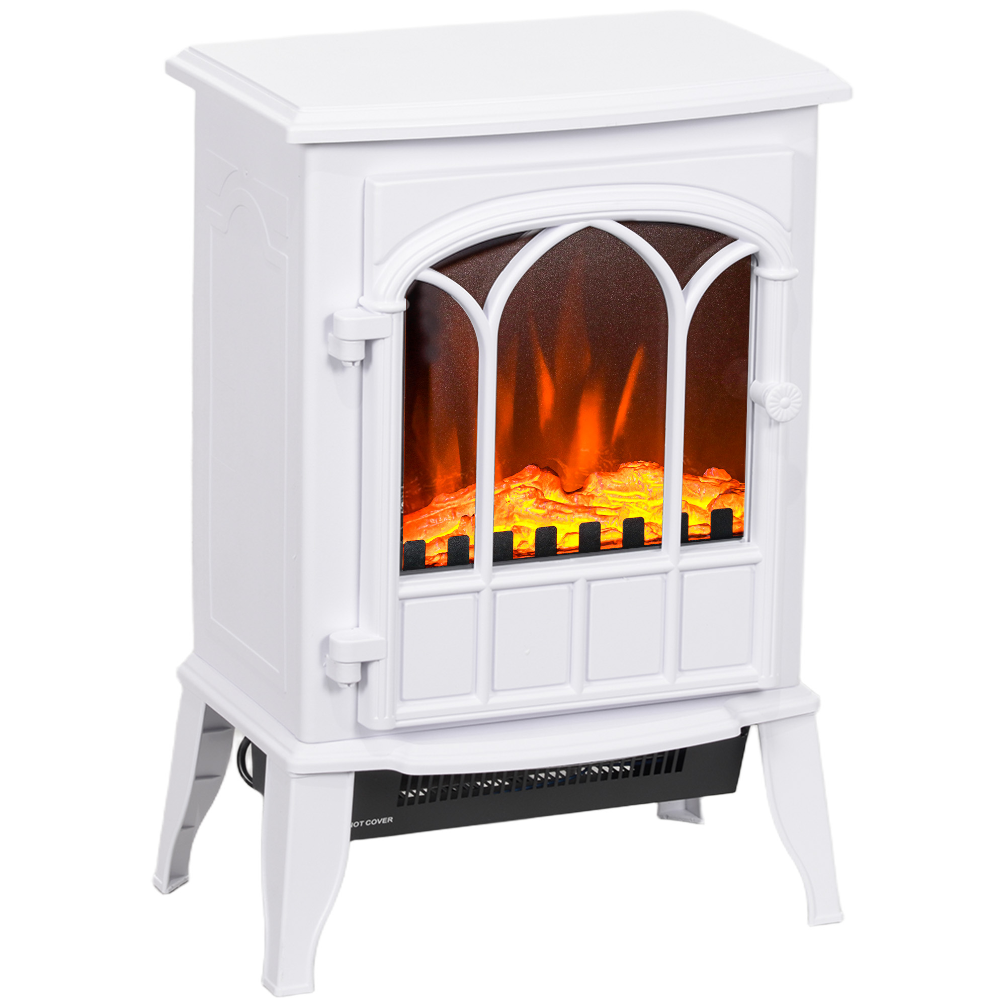 Freistehender Elektrokamin, 1000 W/2000 W Leistung, Einstellbarer Flammeneffekt, 39 X 23 X 56,5 Cm, Weiß
