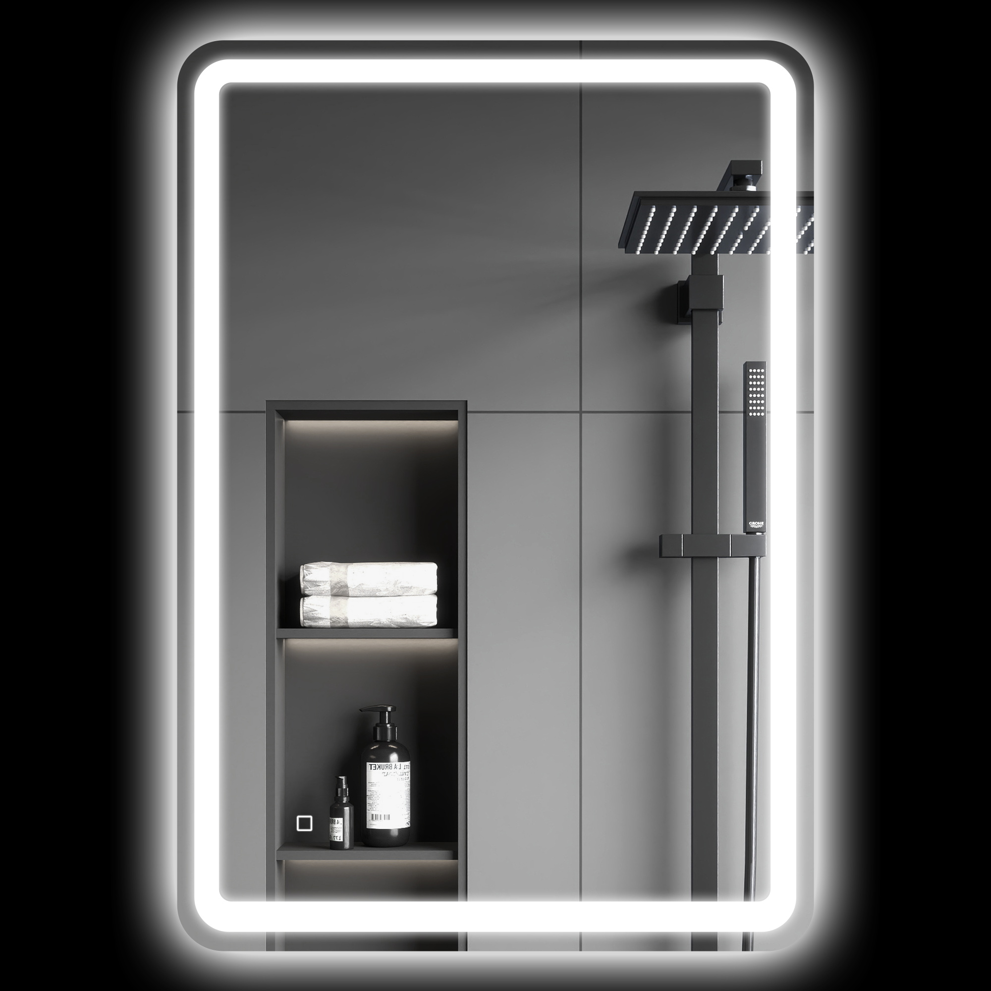 Badezimmerspiegel Mit Touch-schalter, 3-farbiger Led-beleuchtung Und Antibeschlagbeschichtung, 70 X 100 Cm