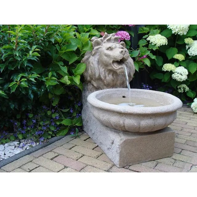 Ubbink AcquaArte Basel Löwenkopf Gartenbrunnen Set LED Sandstein-Optik Springbrunnen
