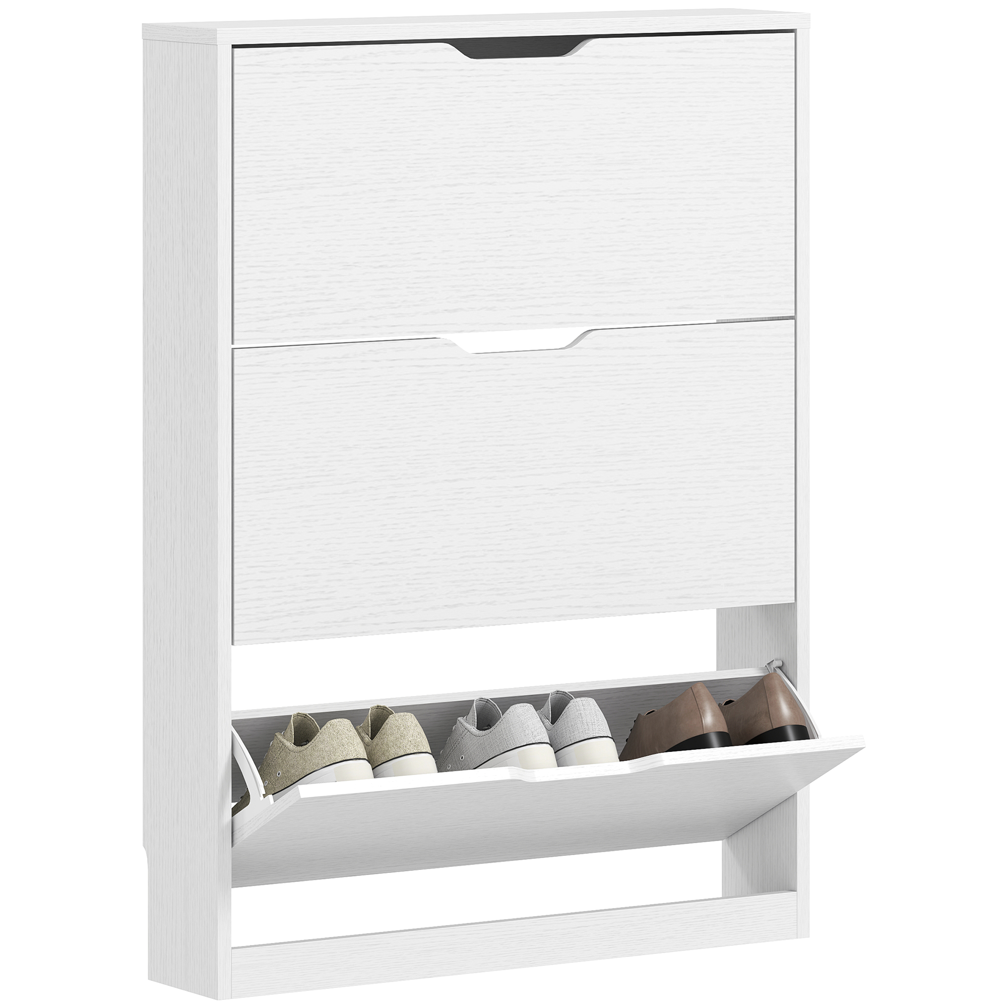 Schuhschrank Mit 3 Klappschubladen Für Bis Zu 12 Paar Schuhe, Aus Spanplatte, 80 X 17 X 108 Cm, Weiß