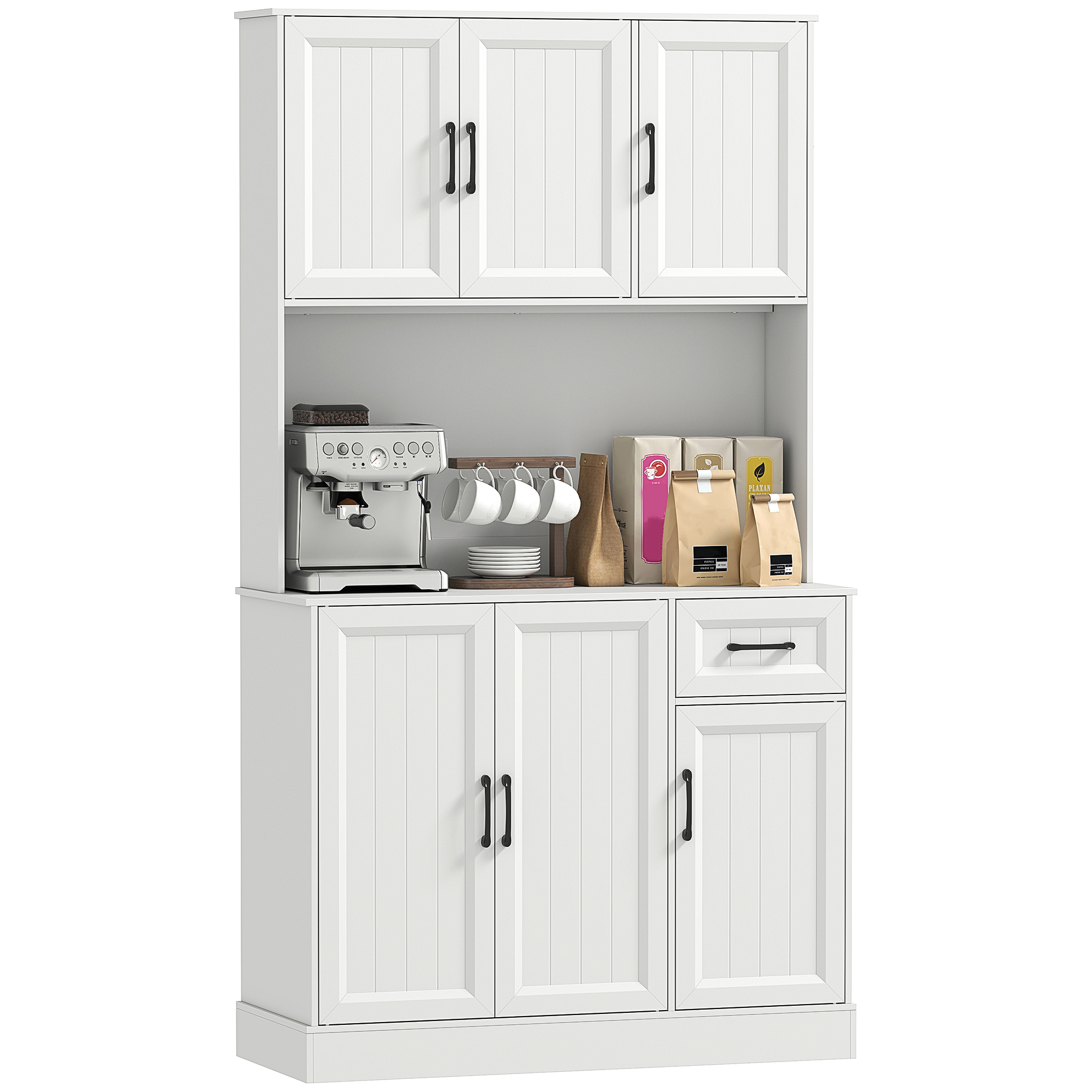 Küchenschrank, 180,5 Cm, Vorratsschrank, Arbeitsplatte, Kabelmanagement, Verstellbare Einlegeböden, Mdf, Weiß