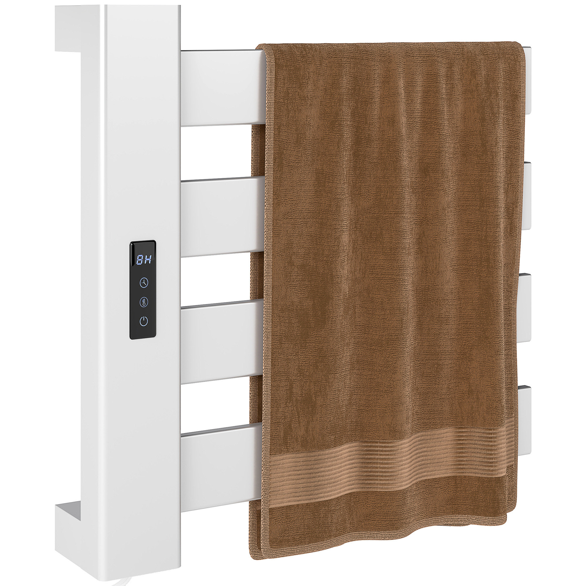 Elektrischer Wandhandtuchwärmer Fürs Badezimmer, 4 Heizstäbe, Schnellheizung, Wlan Und Touchscreen, 47,5 X 9,5 X 49 Cm, Weiß