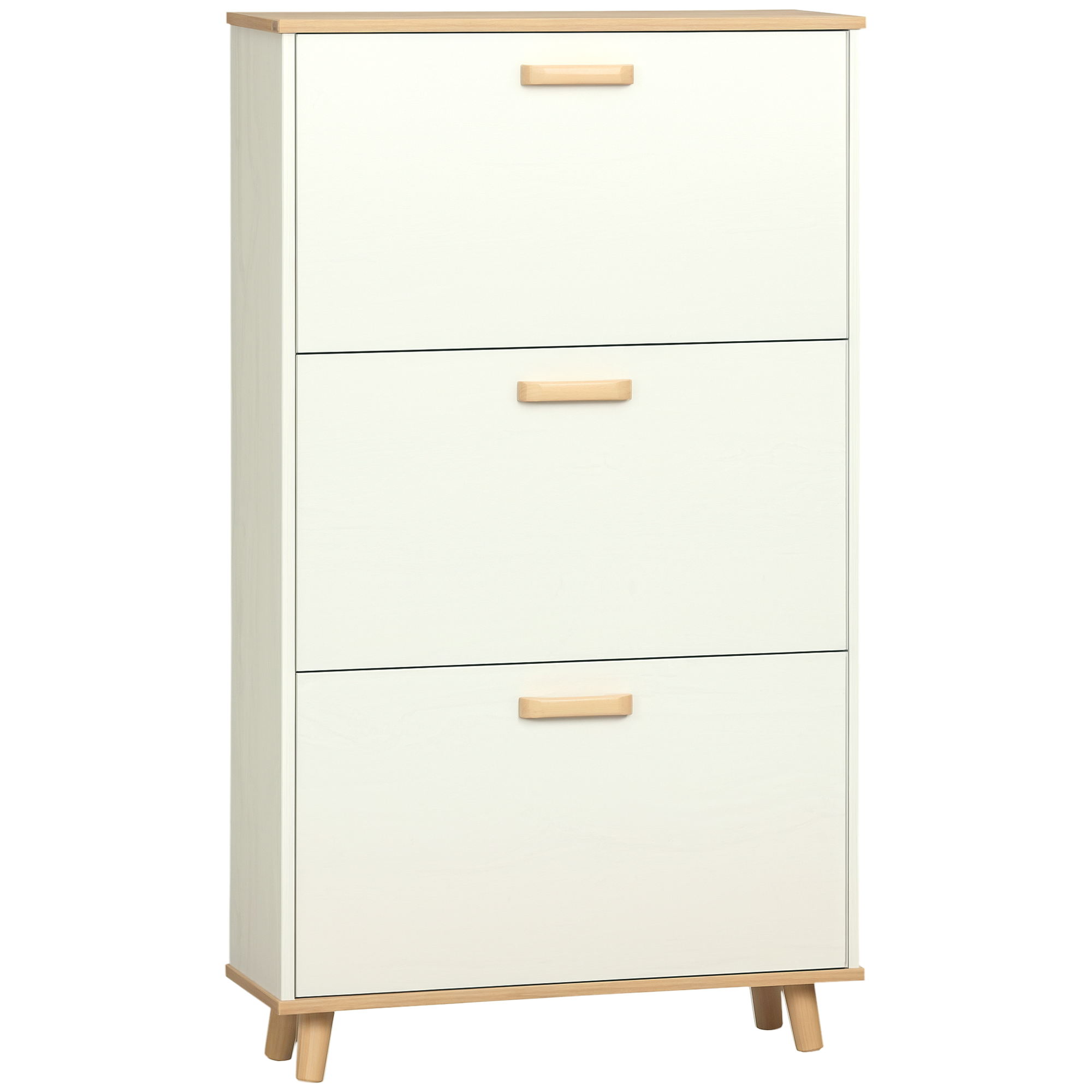 Platzsparender Schuhschrank Aus Spanplatte Mit 3 Schubladen Und 2 Verstellbaren Einlegeböden, 70 X 23,5 X 122 Cm, Weiß