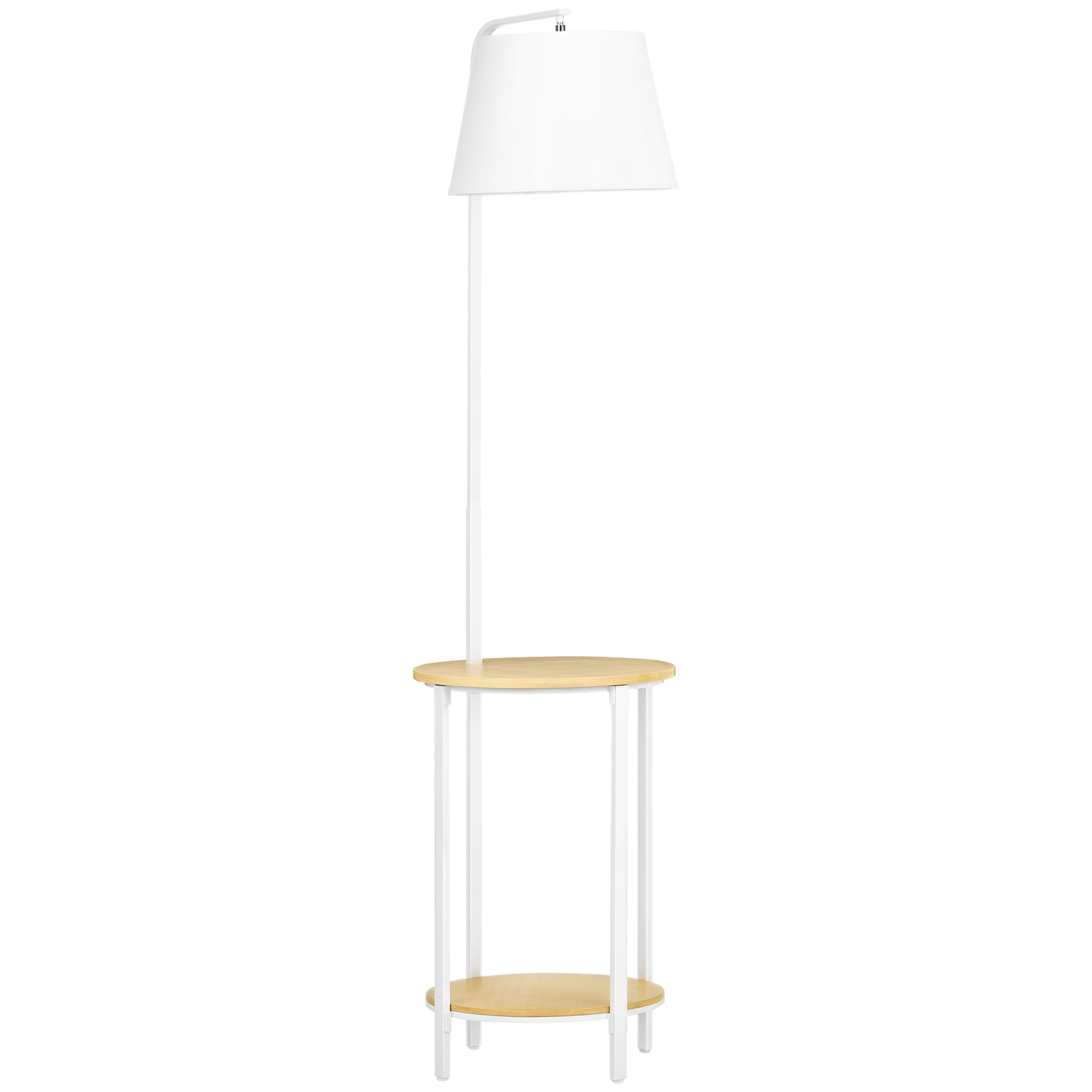 Moderne Stehlampe Mit Beistelltisch, Leinenlampenschirm, Fußschalter, Ideal Für Wohn- Oder Schlafzimmer, 43 X 39,5 X 162 Cm, Weiß