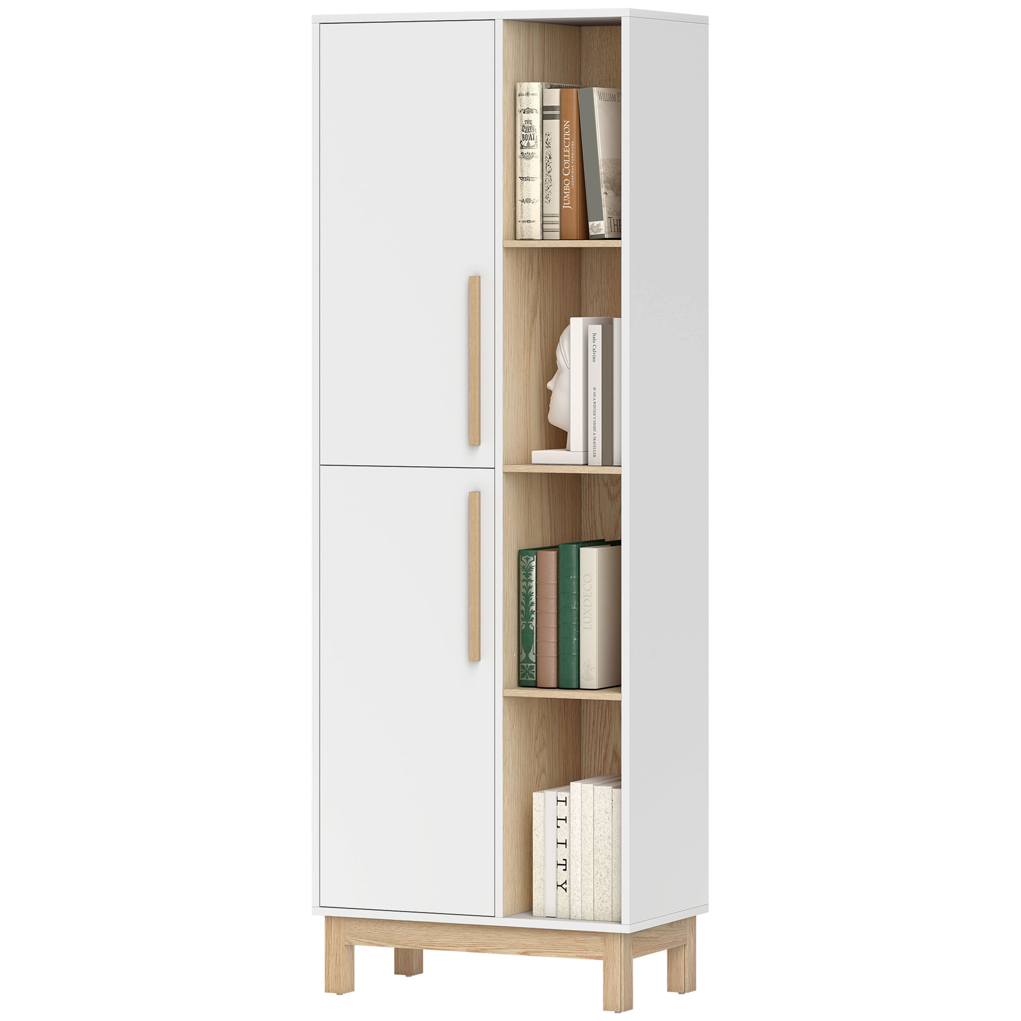 176 Cm Hohes Bücherregal, 4 Offene Regalböden, 2 Schränke, Freistehend, Mdf, Weiß