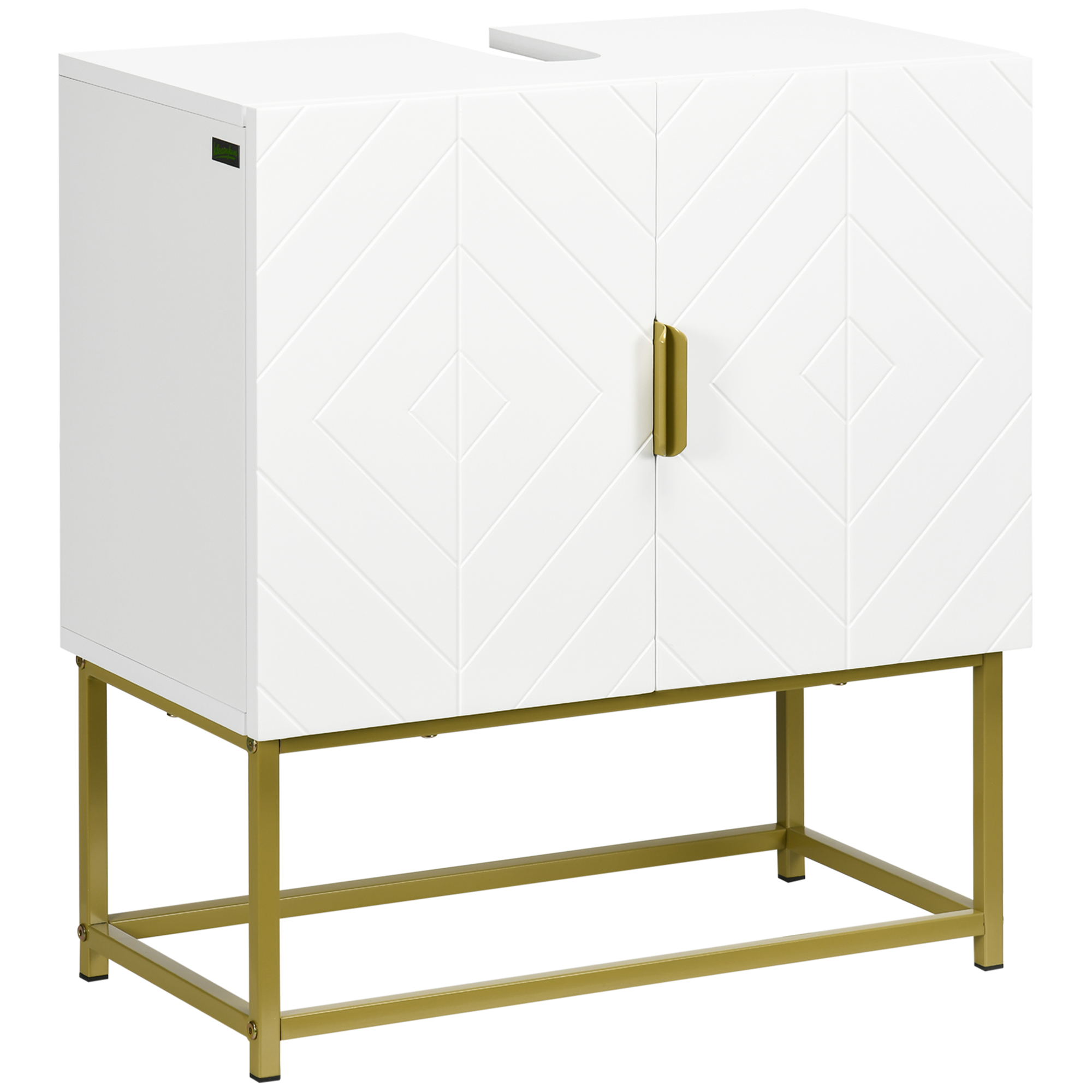 Moderner Unterschrank, Niedriger Schrank Mit 2 Türen Und Stahlbeinen, 60 X 30 X 65 Cm, Weiß Und Gold