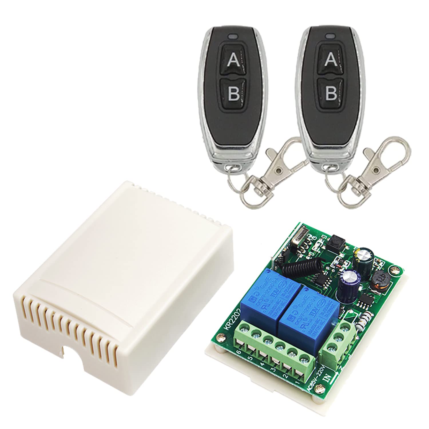 Zweikanaliger 220v Ac Funkschalter, 433mhz Rf-empfänger-relaismodul Mit Ein/aus-sender Für Garagentore, Beleuchtung Und Den Hausgebrauch.