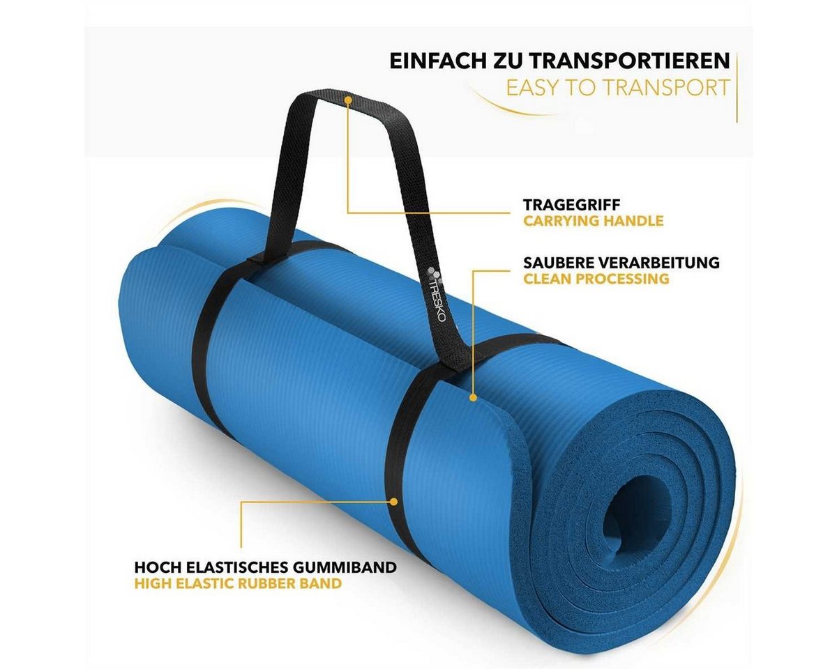 Tresko® Yogamatte Fitnessmatte Gymnastikmatte Pilates 185x60x1,0cm Blau