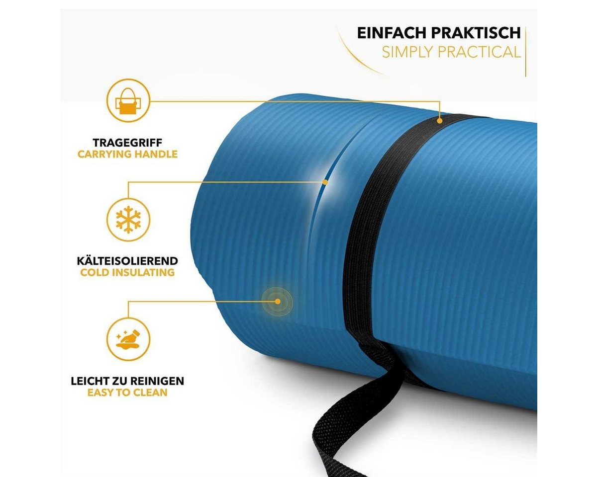 Tresko® Yogamatte Fitnessmatte Gymnastikmatte Pilates 185x60x1,0cm Blau Bild 3
