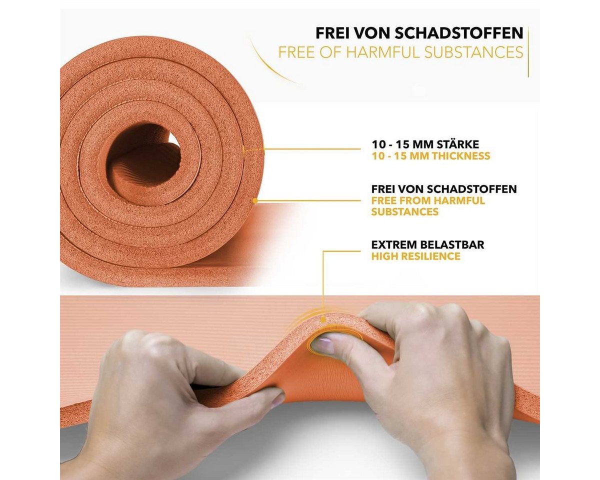 Tresko Yogamatte Fitnessmatte Gymnastikmatte Pilates 185x60x1,0cm Orange Bild 3