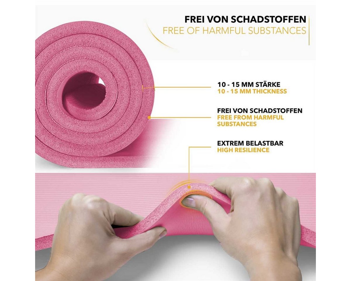 Tresko® Yogamatte Fitnessmatte Gymnastikmatte Pilates 185x60x1,0cm Rosa Bild 3
