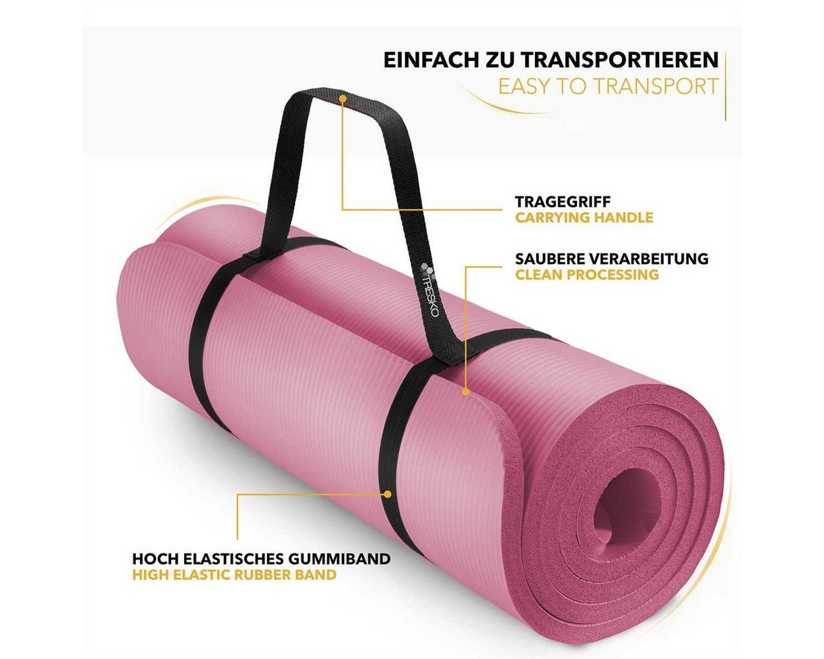 Tresko® Yogamatte Fitnessmatte Gymnastikmatte Pilates 185x60x1,0cm Rosa Bild 4