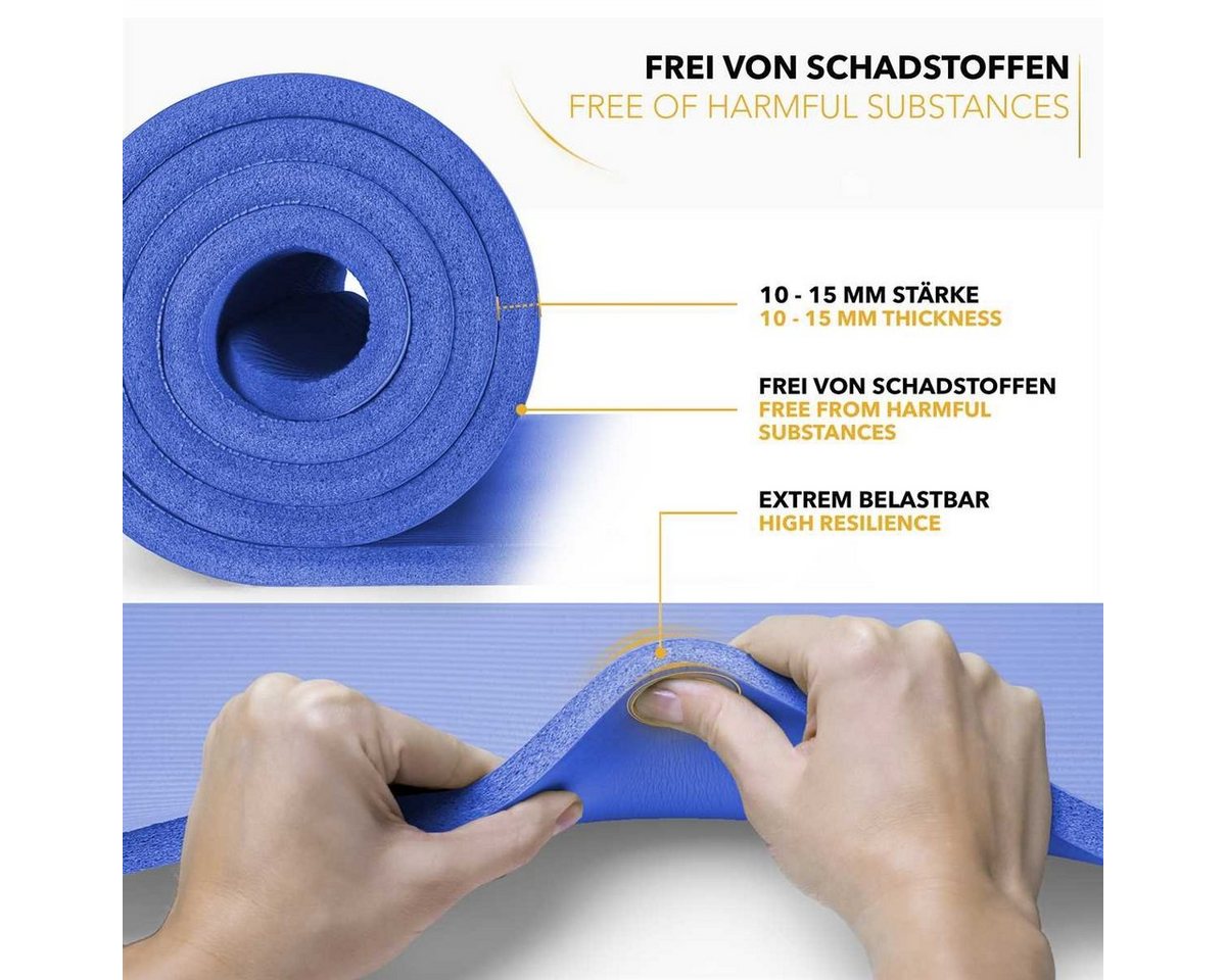 Tresko Yogamatte Fitnessmatte Gymnastikmatte Pilates 185x60x1,0cm Dunkelblau Bild 2