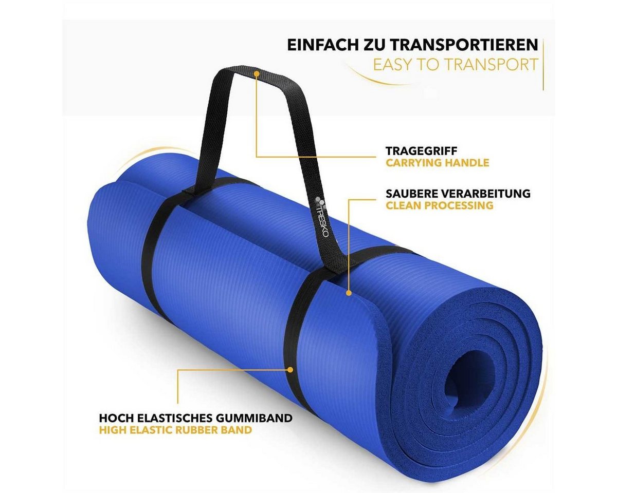 Tresko Yogamatte Fitnessmatte Gymnastikmatte Pilates 185x60x1,0cm Dunkelblau Bild 5