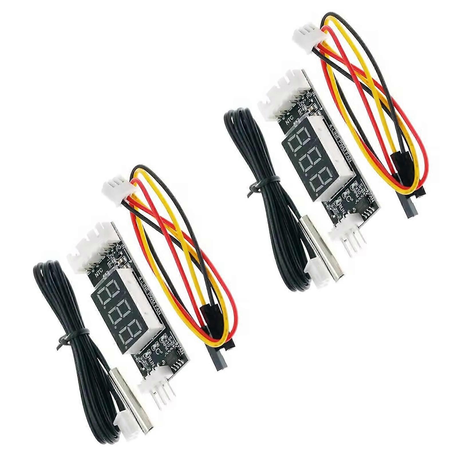 4-draht-pwm-lüfterdrehzahlregler-modulplatine Mit Temperatursensoren, Digitalem Lcd-display, Dc12v 3a, Automatische Abschaltung, Mehrfarbig (2 Sets)