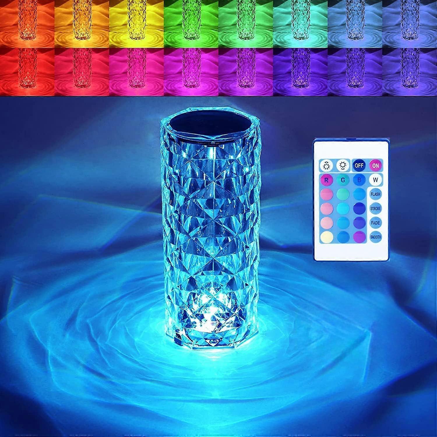Kristall-tischleuchte Mit 16 Wechselnden Rgb-farben, Led-touch-lampe Mit Rosa Welleneffekt Und Fernbedienung, Usb-wiederaufladbares Romantisches Nachtlicht