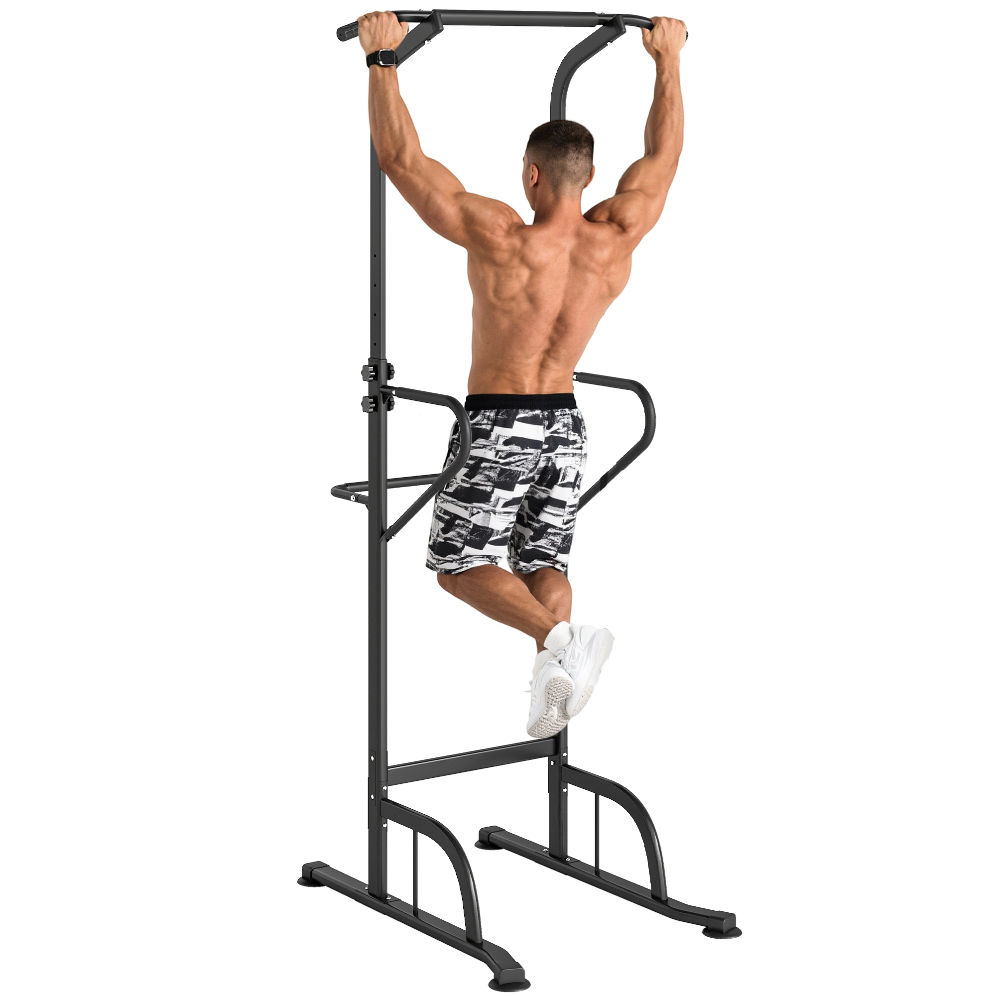 Station De Musculation Multifonctions Barre De Traction Chaise Romaine Hauteur Réglable Acier Noir Rouge