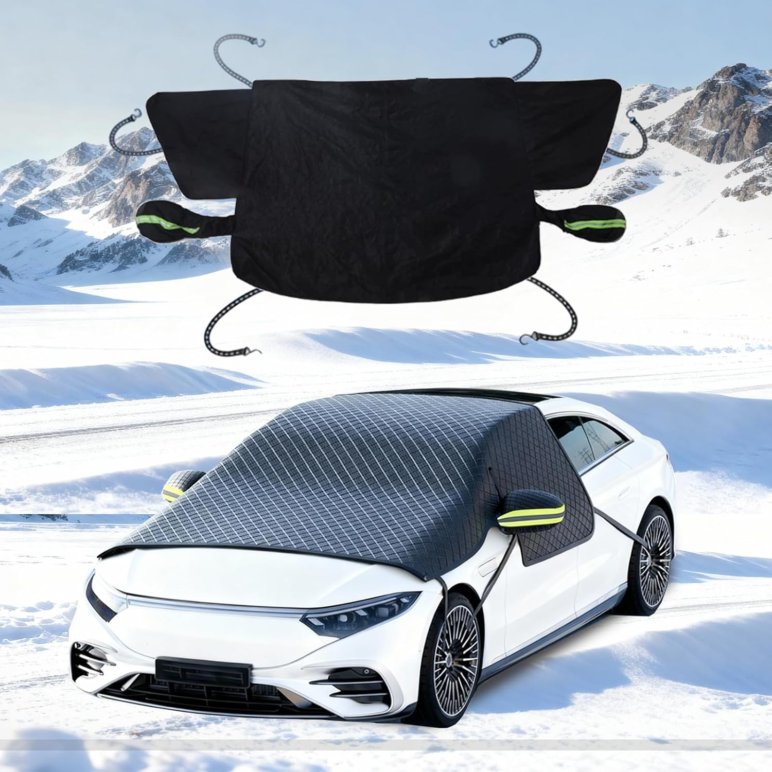 Frontscheibenabdeckung Winter, 2025er Version Windschutzscheibenabdeckung Auto Mit 6 Riemen, Wasserdichte & Eis Schnee Auto Scheibenschutz Abdeckung Mit Reflektorstreifen Für Pkw, Suv