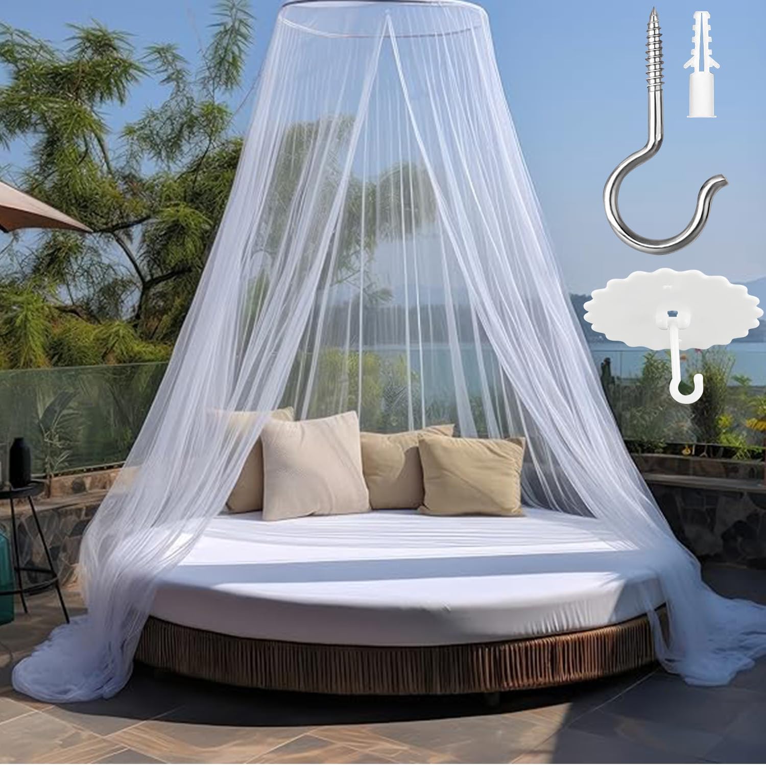 Moskitonetz Reise,moskitonetze Bett Großes Mit Selbstklebender Deckenhaken,betthimmel Moskitonetz Outdoor& Zuhause 2,5m Hoch, 12m Umfang Öffnungsdesign Mückennetz Für Doppelbett Einzelbett
