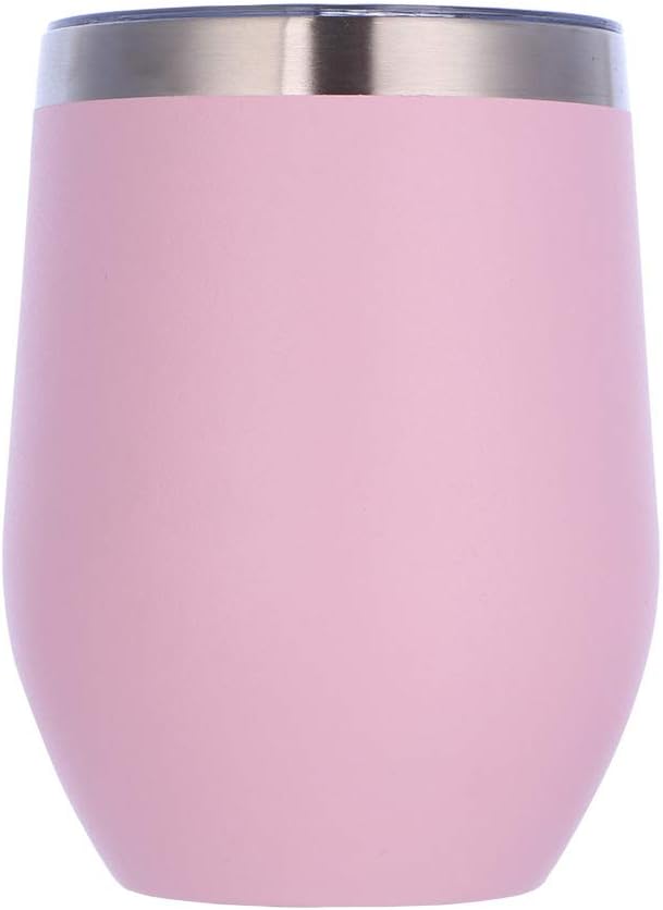 Edelstahl Stemless Weingläser, Doppelwandiger Vakuumisolierter Becher, Mit Deckel, Ideal Für Wein, Kaffee, Getränke, Champagner, Cocktails Rosa