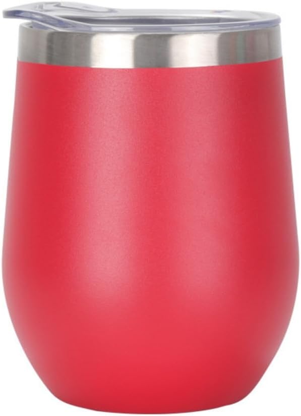 12 Oz Rostfreier Edelstahl-weinbecher, Stiellose Gläser Mit Deckel, Doppelwandig Isolierte Reisetasse, Perfekt Für Wein, Kaffee, Getränke, Champagner, Cocktails (rot)