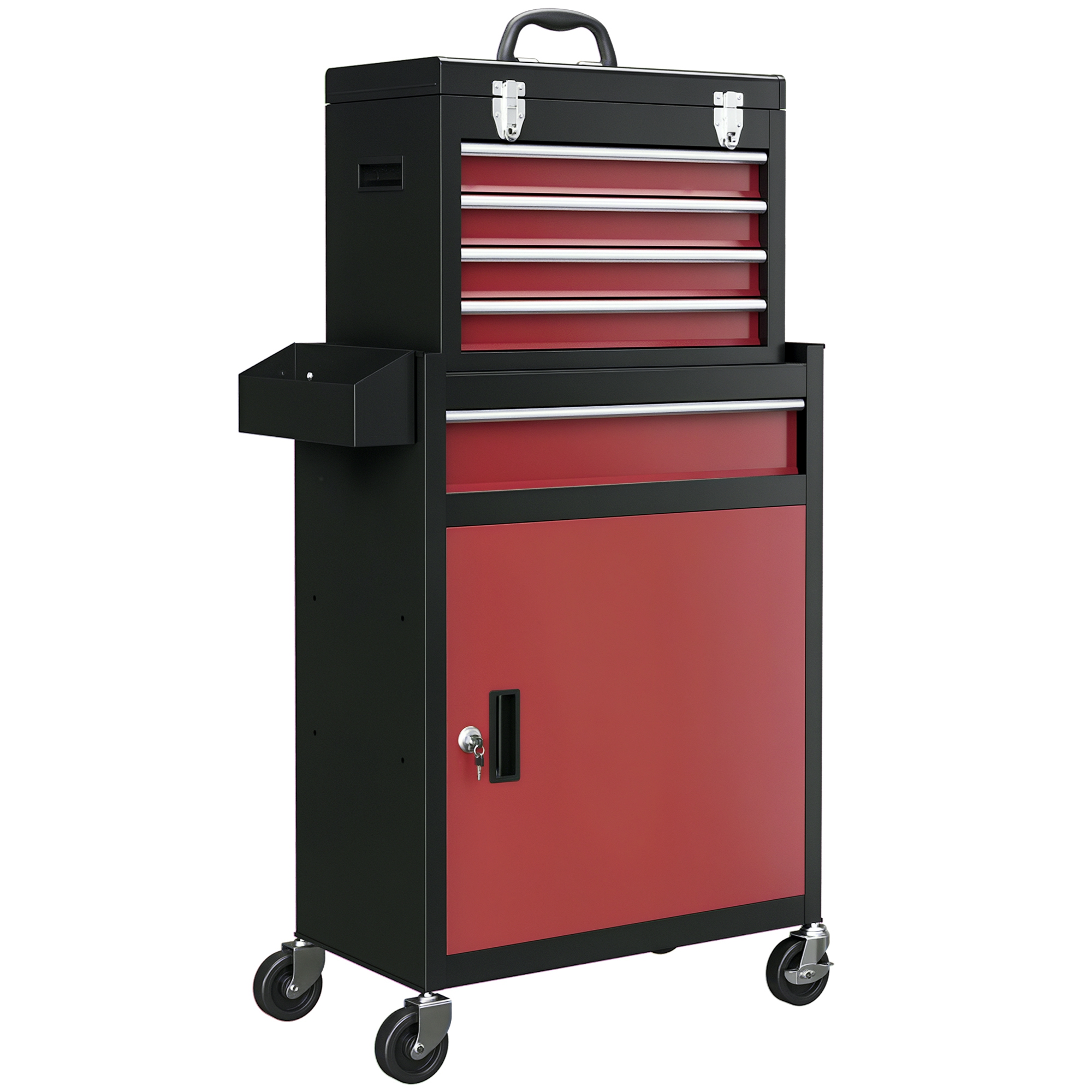 Armoire À Outils Sur Roulettes Avec 5 Tiroirs Et Armoire Verrouillable, Sur Roulettes Pour L'Atelier Et La Maison, Rouge