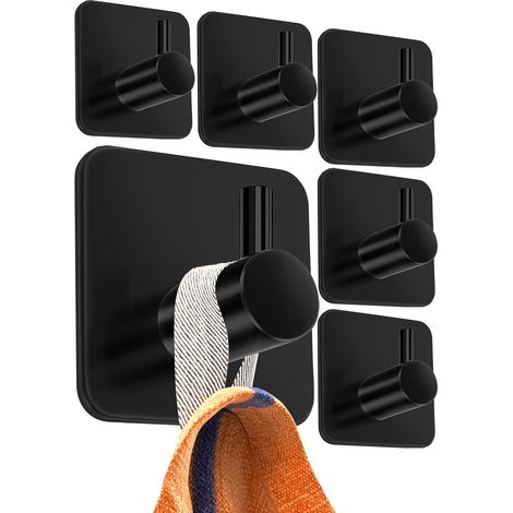 Handtuchhalter Ohne Bohren, 6er Set, Schwarz - Badezimmer Handtuchhalter Aus Edelstahl, Funktionale Klebehaken, Hohe Tragkraft - Wasserfeste Haken Für Bad, Haken Selbstklebend, Handtuchhaken