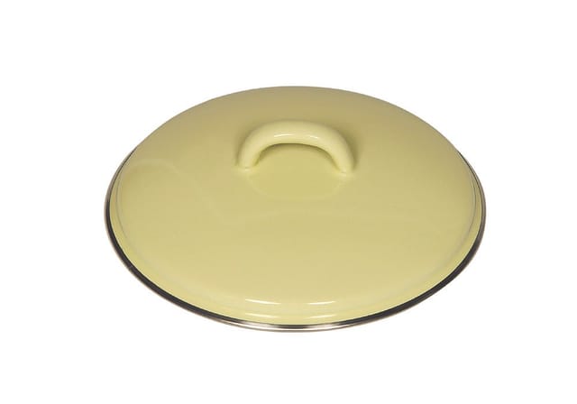 Riess Deckel Emaille Pastell Gelb mit Chromrand 16cm