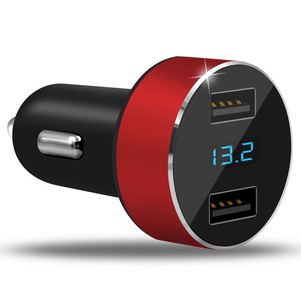 Dual-ports-autoladegerät-adapter, 3,1 A, Usb-zigarettenanzünder-buchse, 12 V/25 V, Digitales Led-voltmeter Für Handy, Tablet, Kamera Und Mehr Ladegeräte, Rot